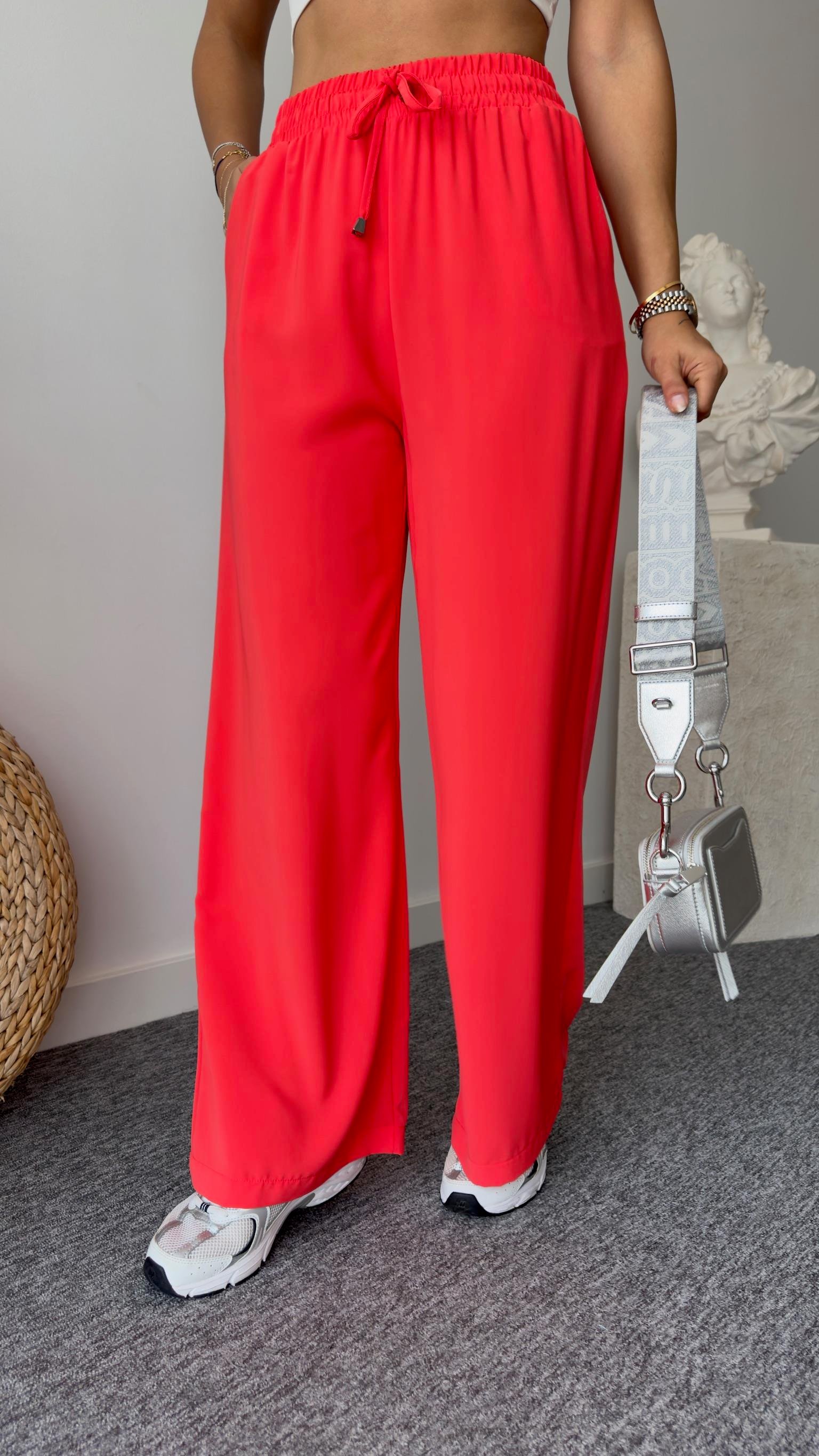 Carla Bel Lastikli Nar Çiçeği Palazzo Pantolon