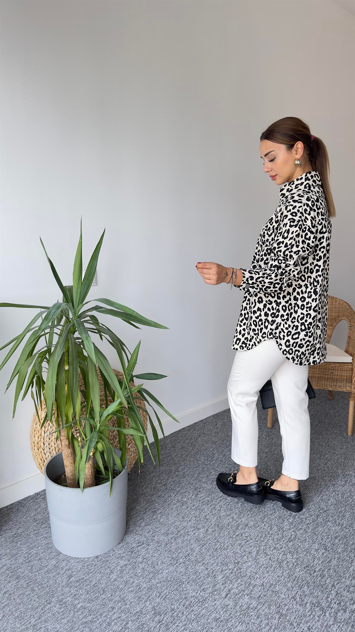 Keny Leopar Desen Gabardin Ceket