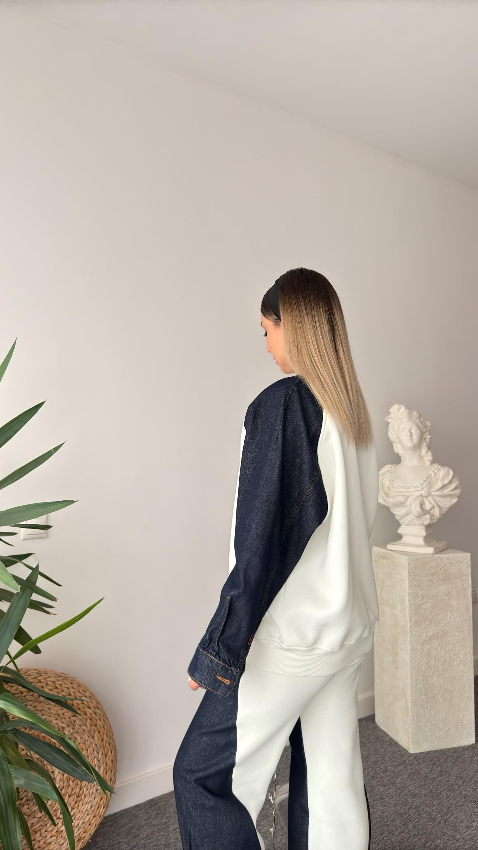 Borges Kot Garnili Beyaz Sweat Pantolon Takım