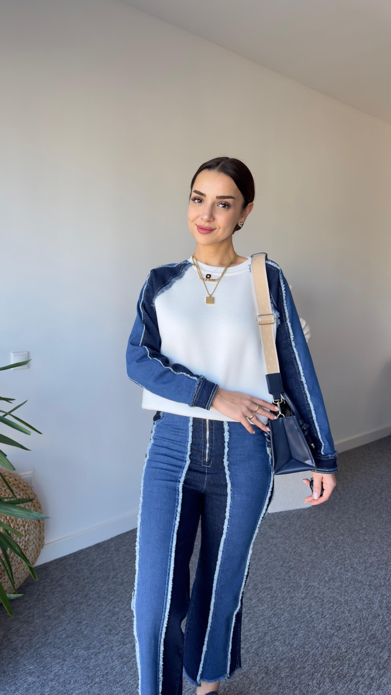 Monde Kot Garnili Beyaz Sweat Takım