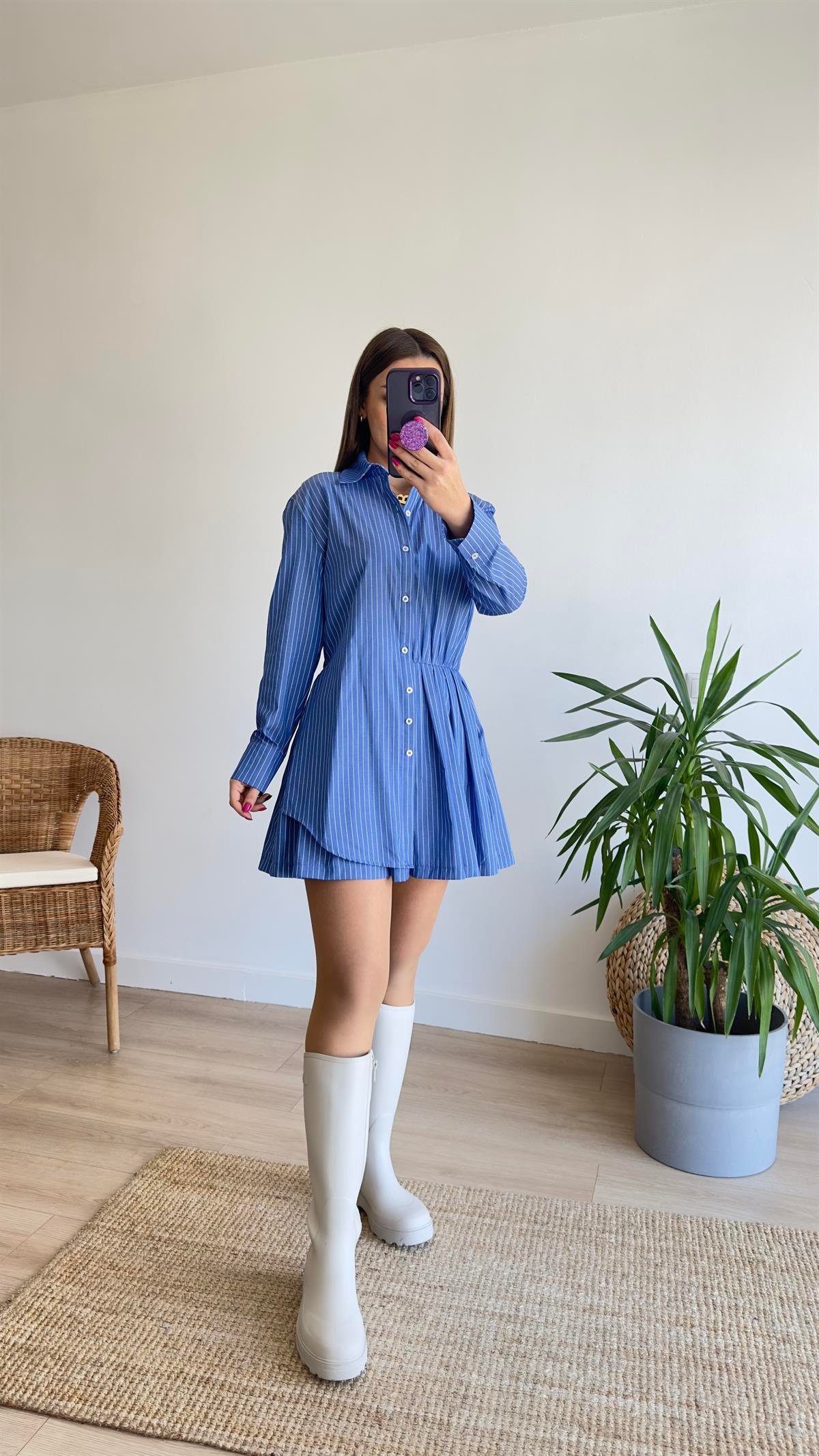 Zra Model Çizgili Poplin Elbise