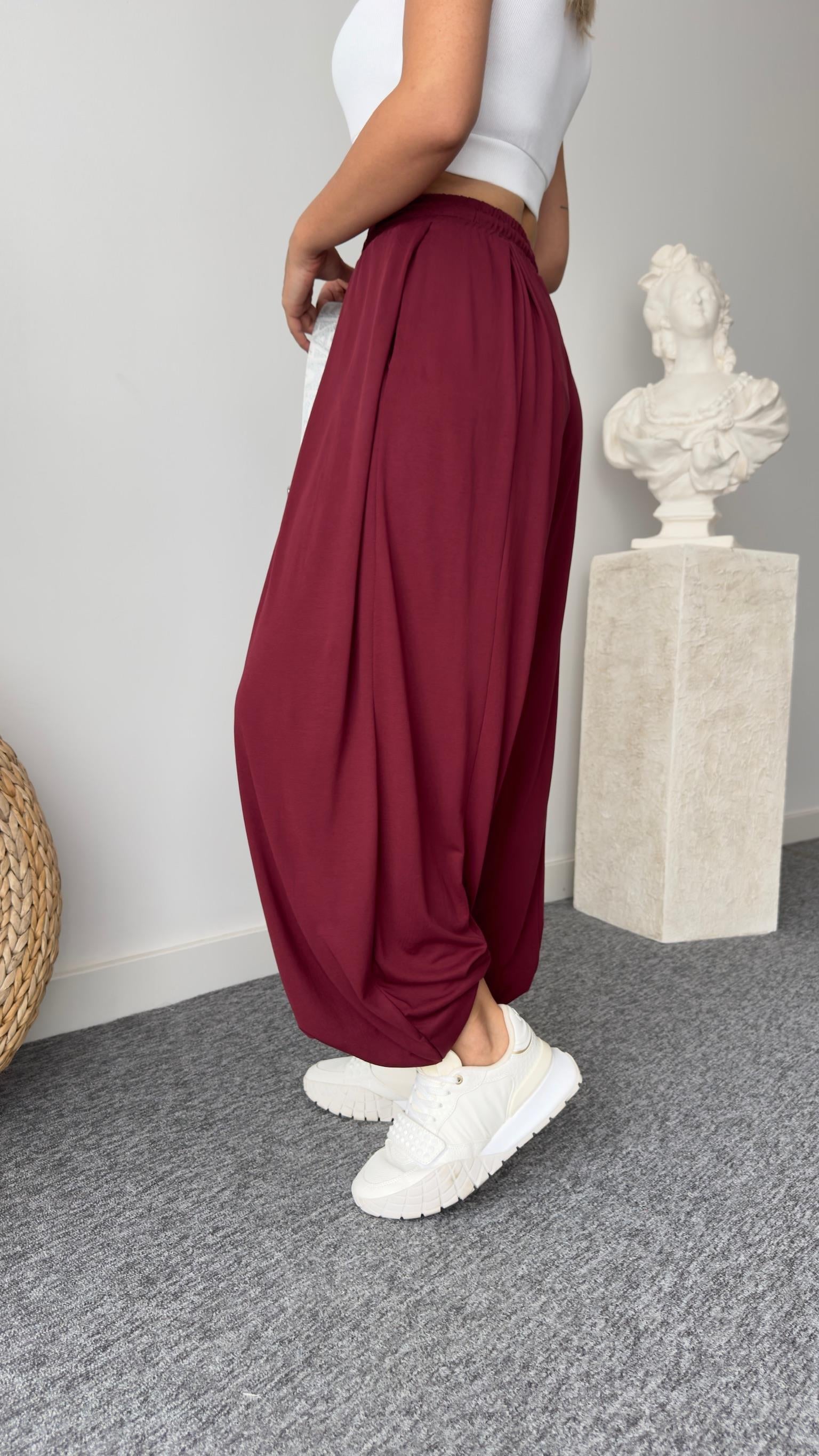 Bordo Pile Detaylı Oys Pantolon