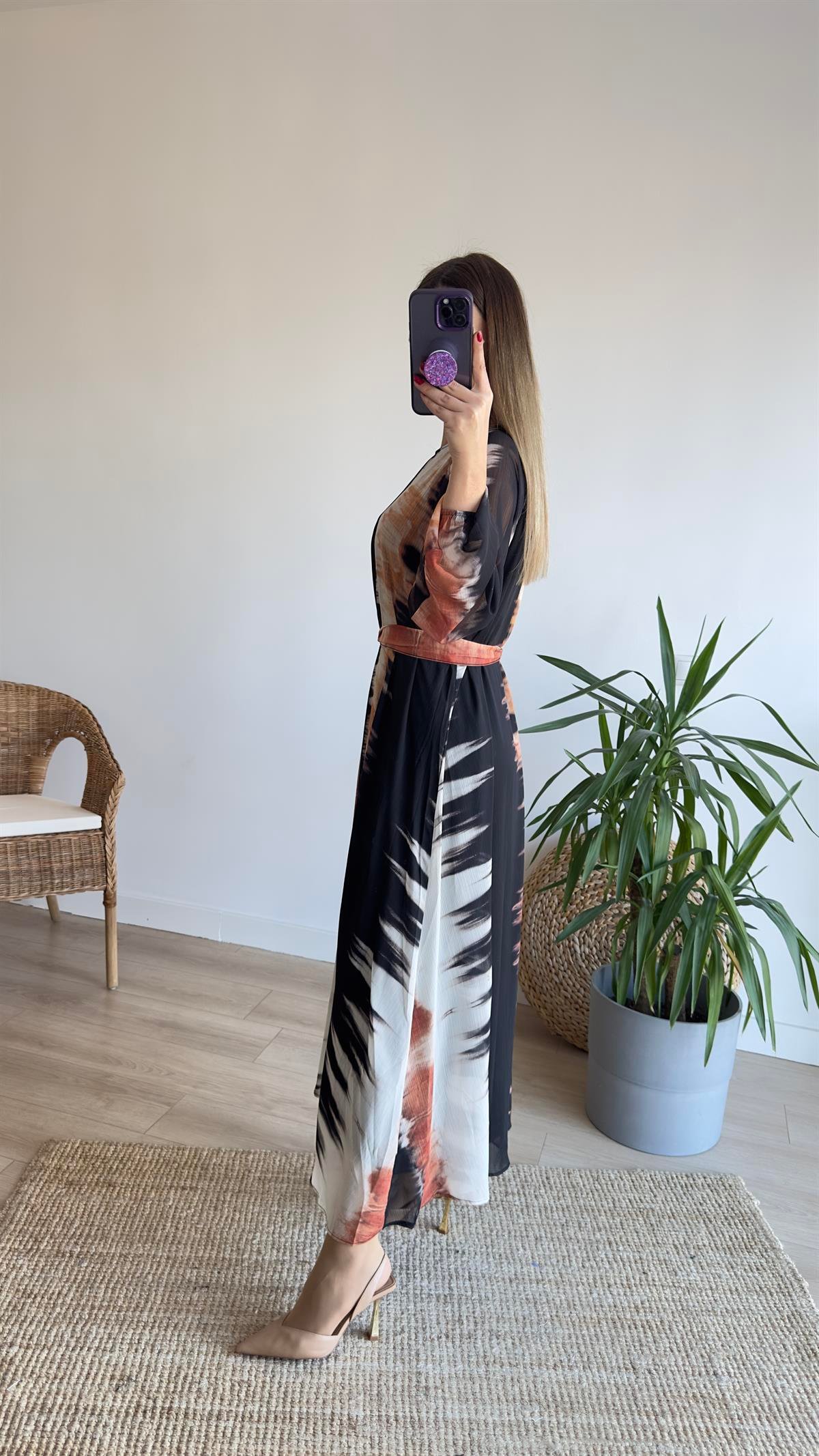 Batik Desen Maxi Şifon Elbise 
