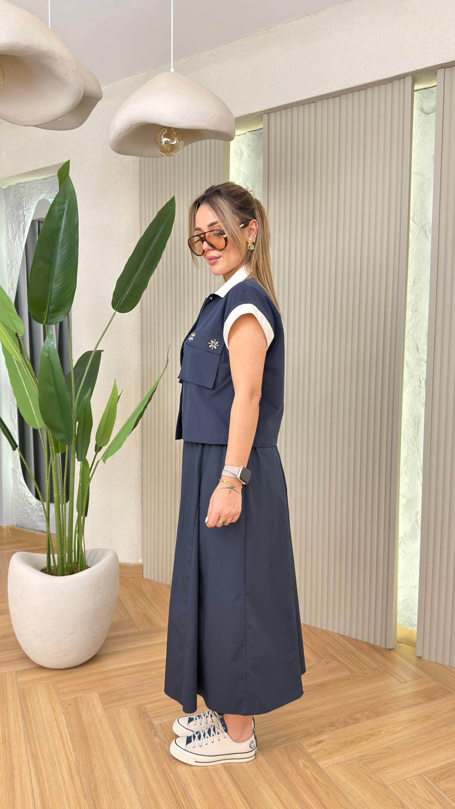 Yelena Lacivert Taş Detaylı İkili Takım