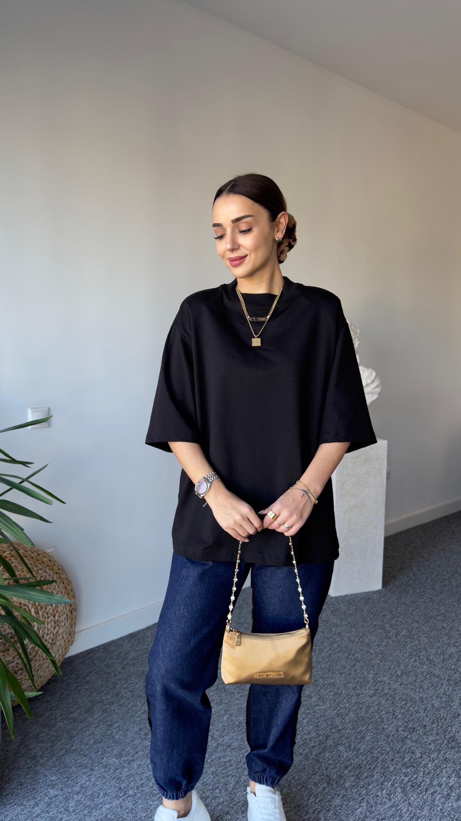 Vatkalı Premıum Siyah Basic Tshirt