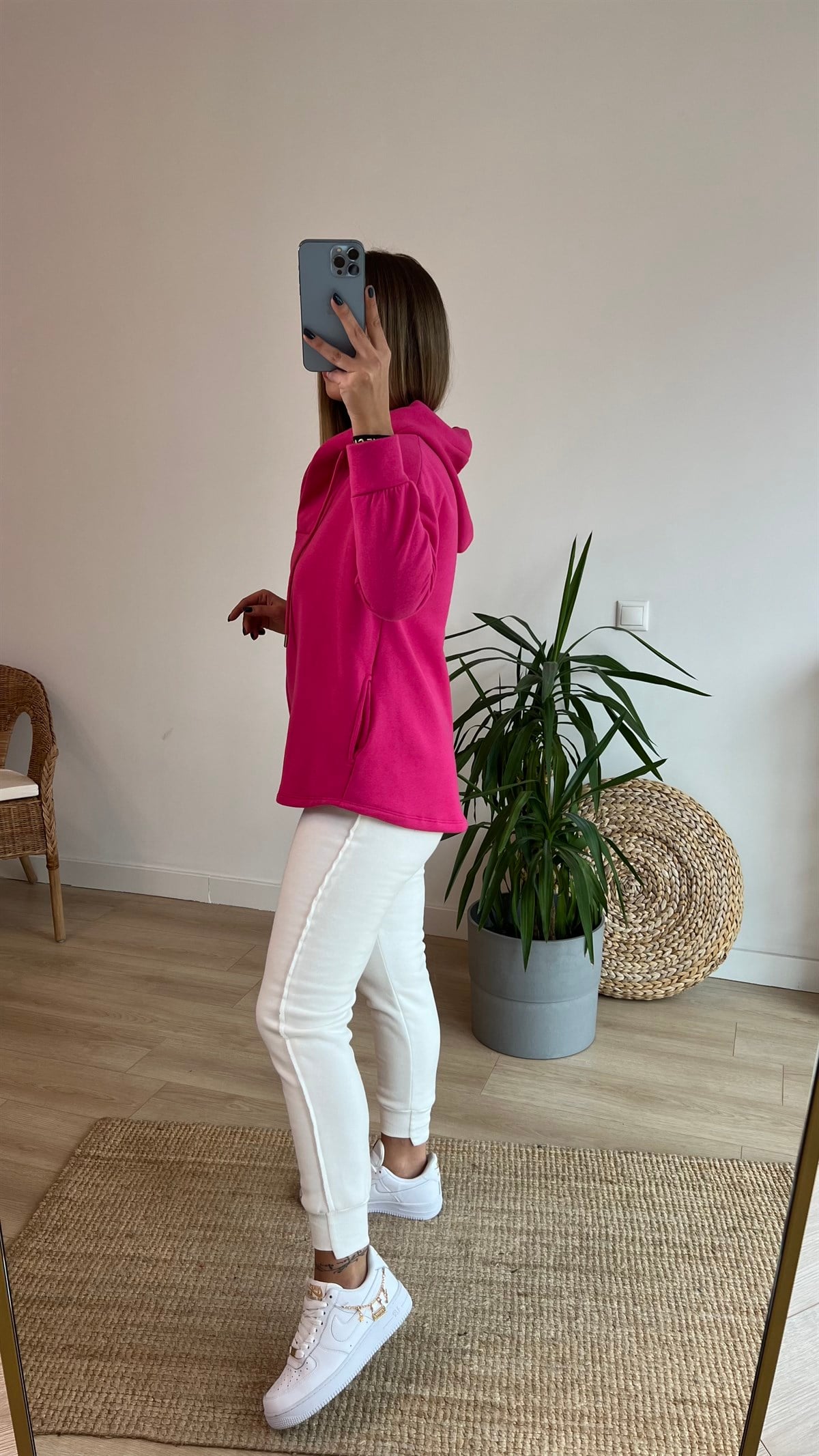  Kapüşonlu Yaka Detay Pembe Sweatshirt
