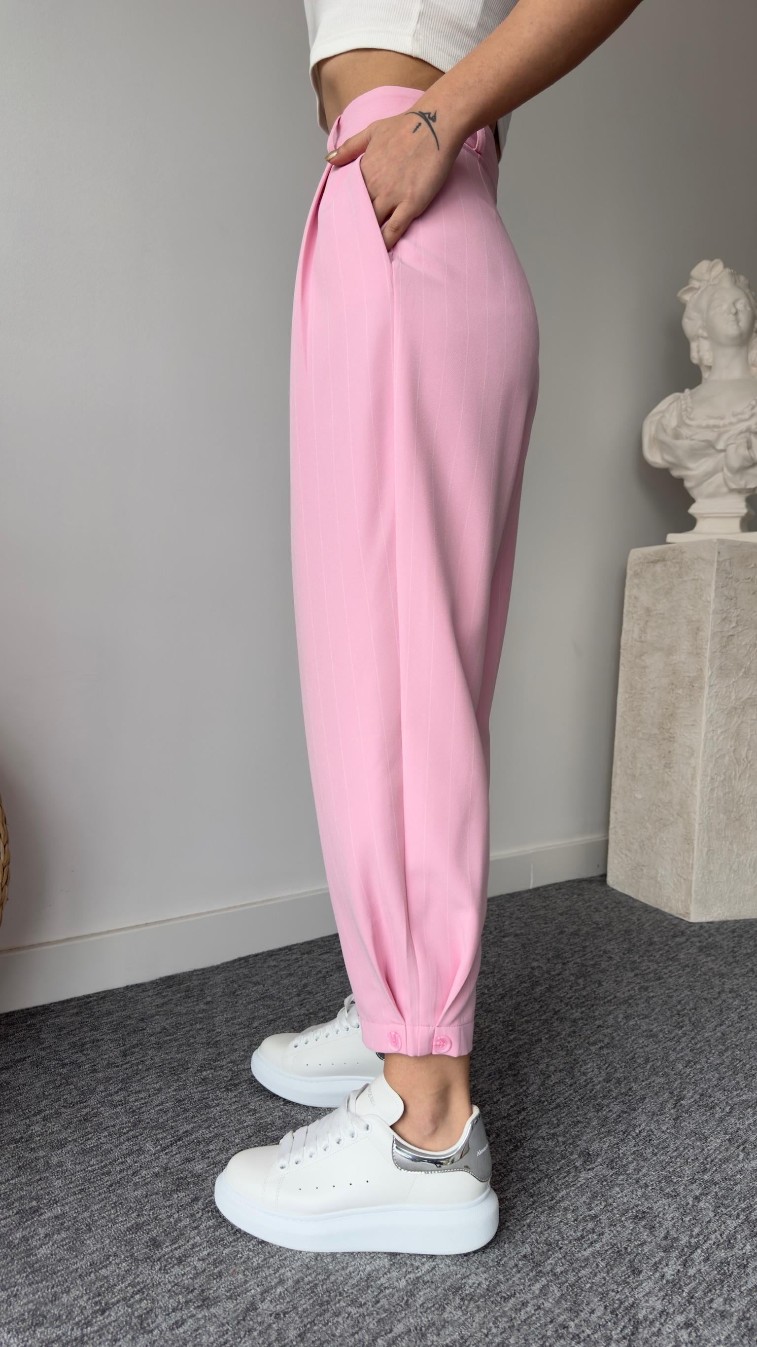 Cio Çizgili Pembe Balon Pantolon