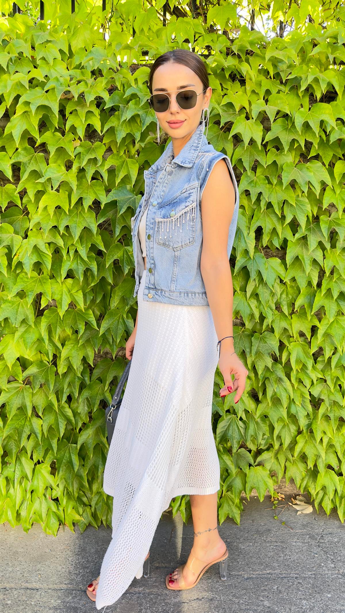 Zra Model Taşlı Jean Yelek