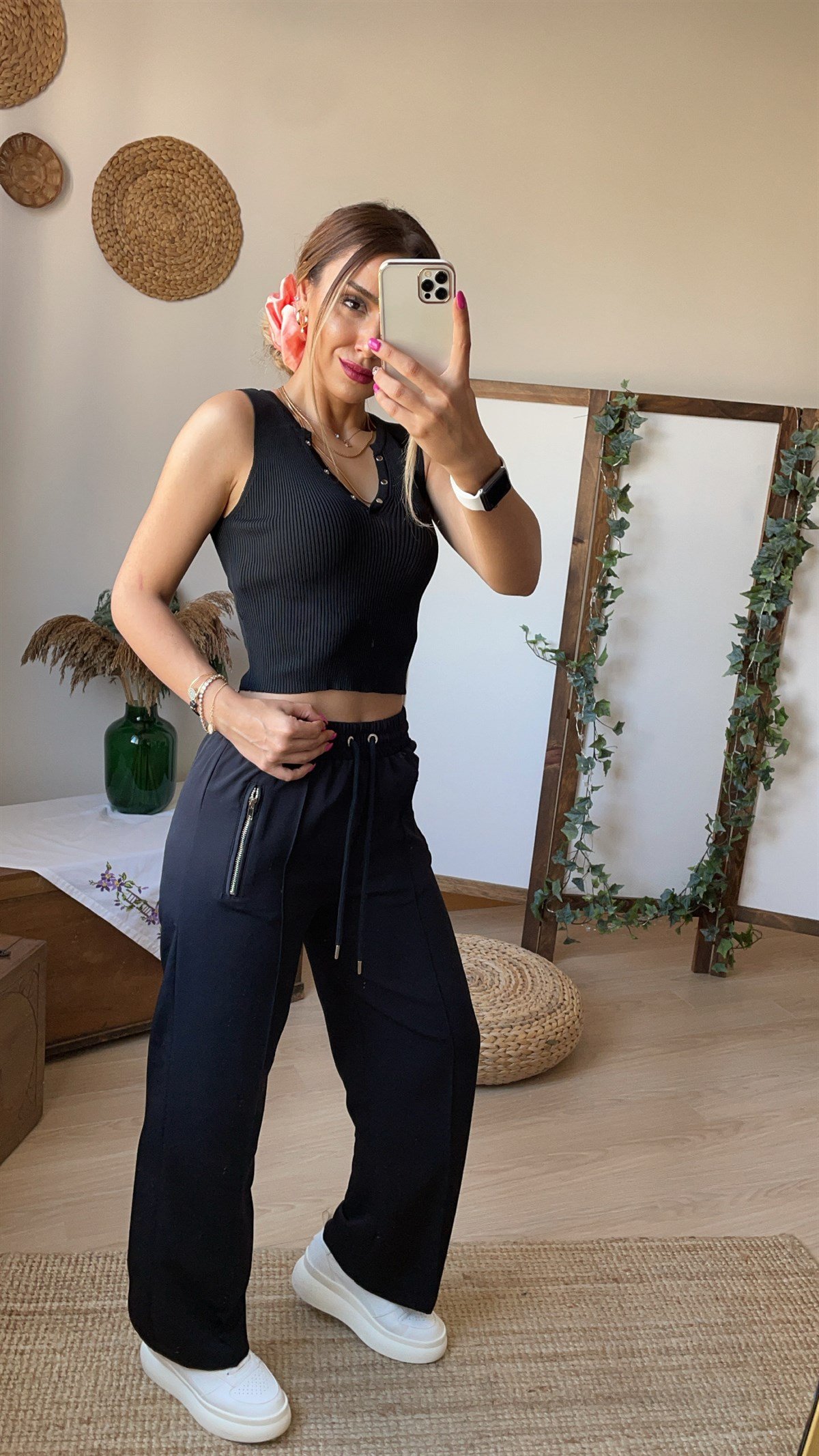 Zara Model Beli Lastikli Siyah Pantolon