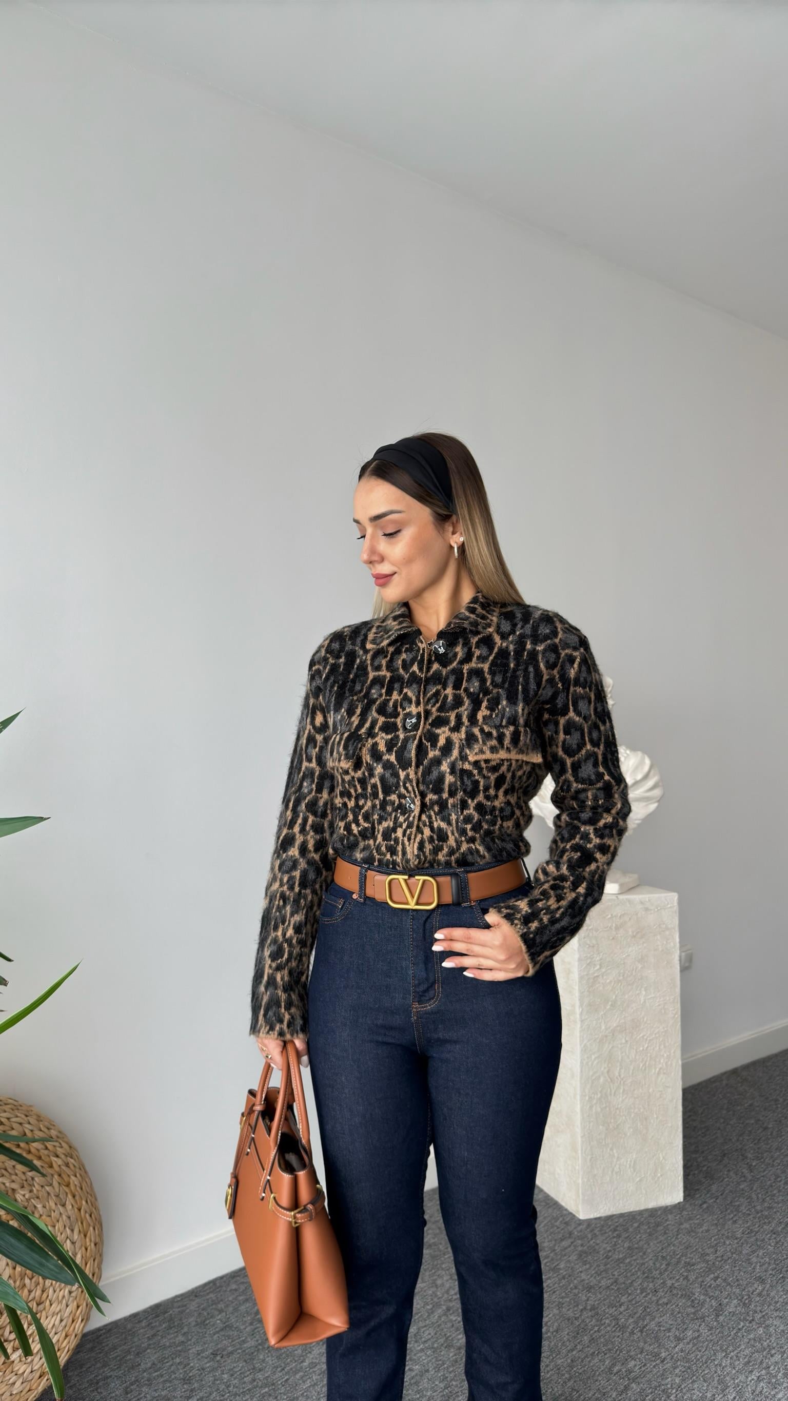 Palamo Leopar Desen Jakarlı Hırka 