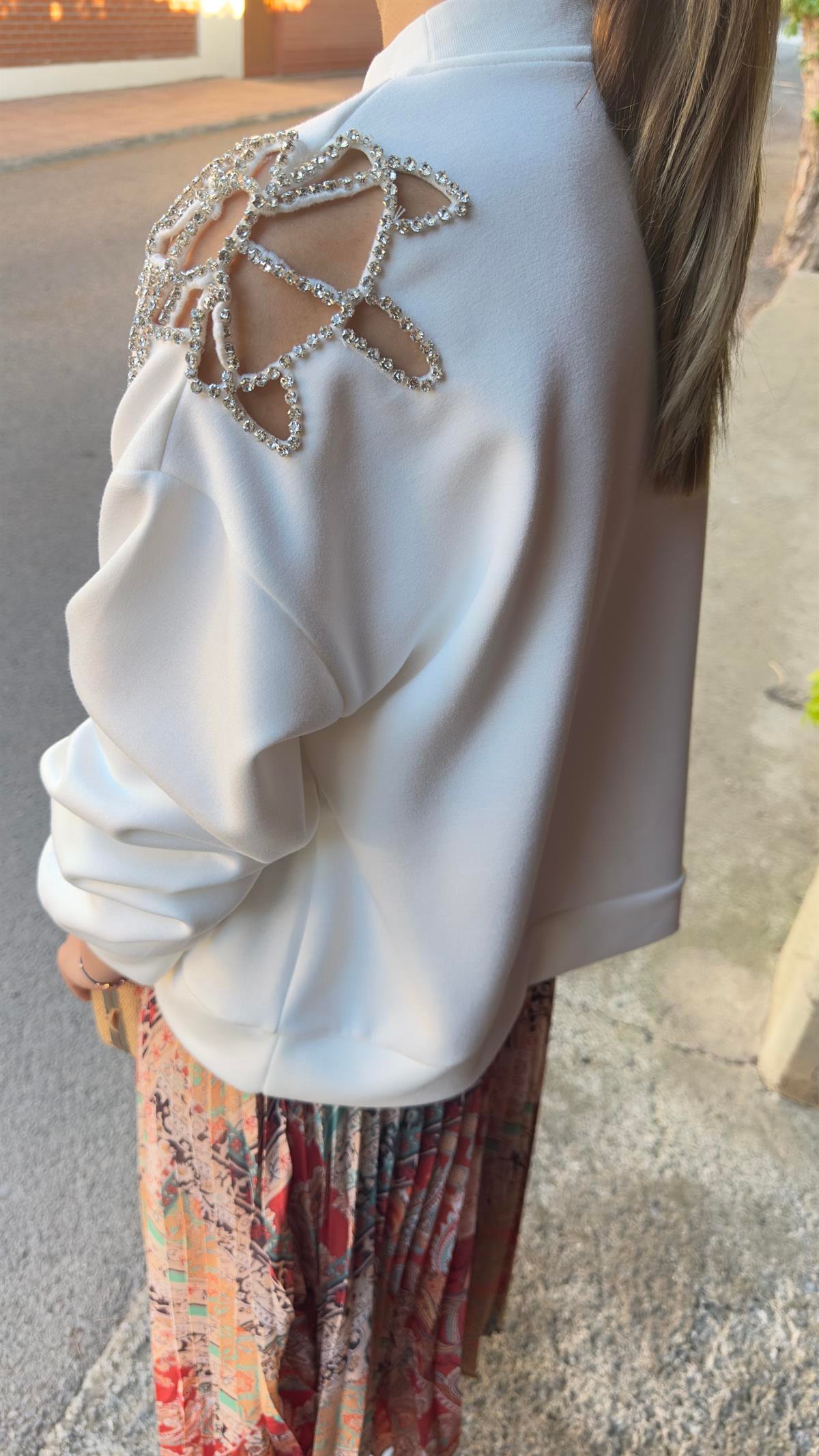 Omuz Detay Orj Model Beyaz Sweat
