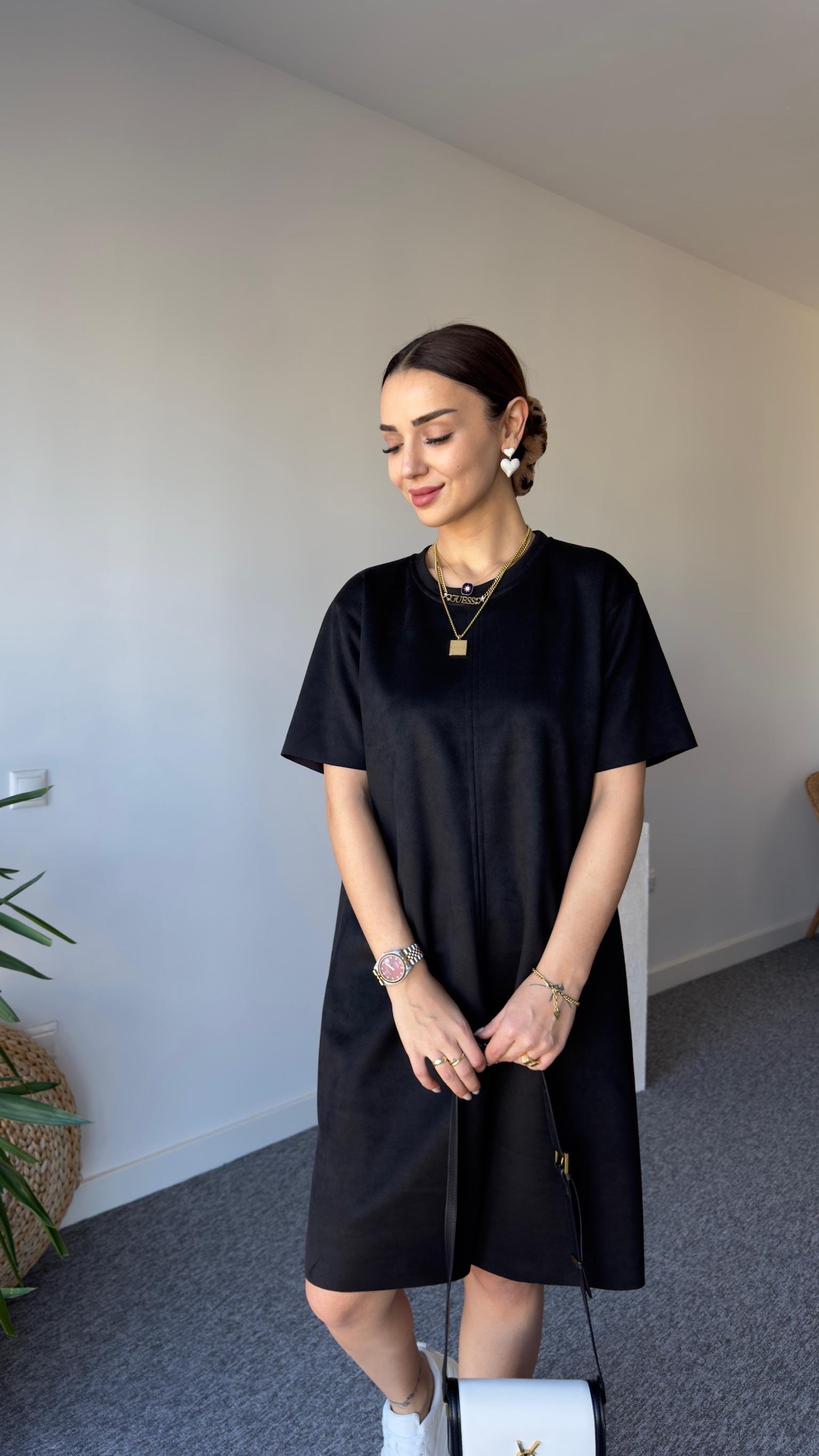 Siyah Süet Basic Elbise