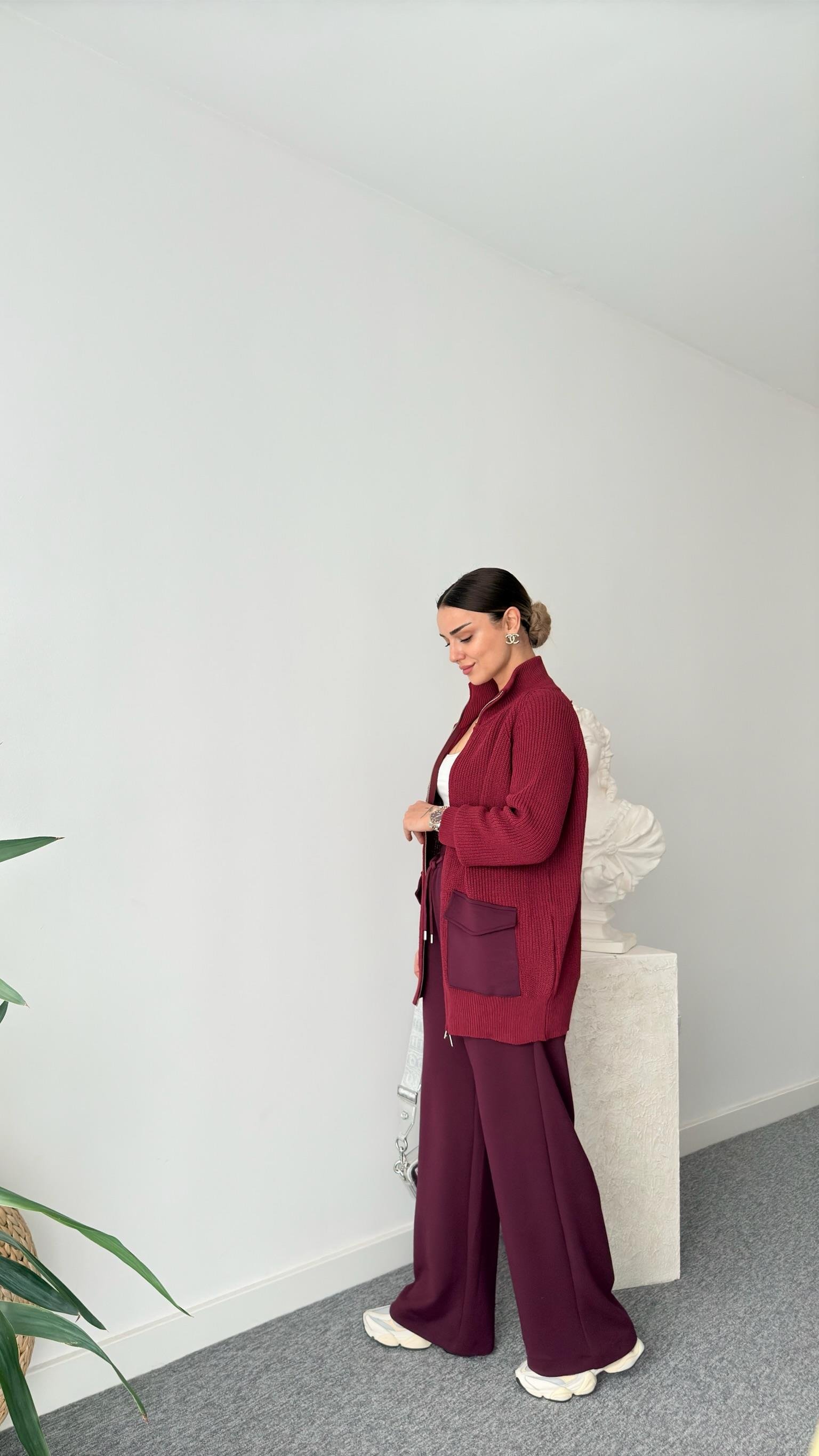 Bordo Triko Modal Mixli Tasarım Takım