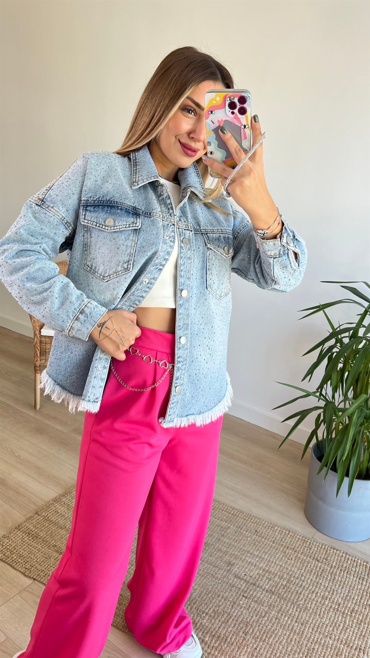 Zara Model Taş Detaylı Jean Ceket