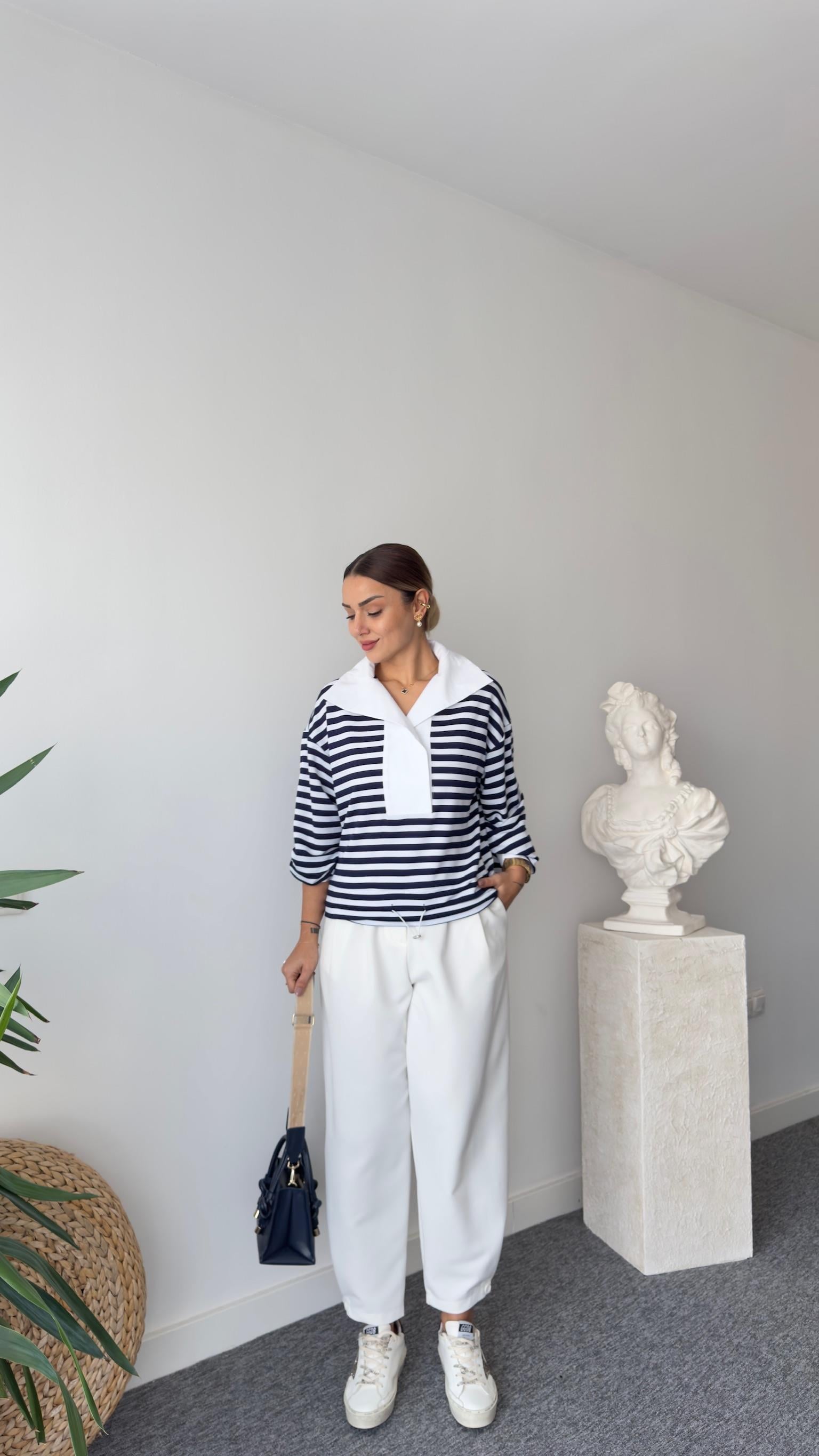 Ntwrk Model Gömlek Yaka Çizgili Sweatshirt
