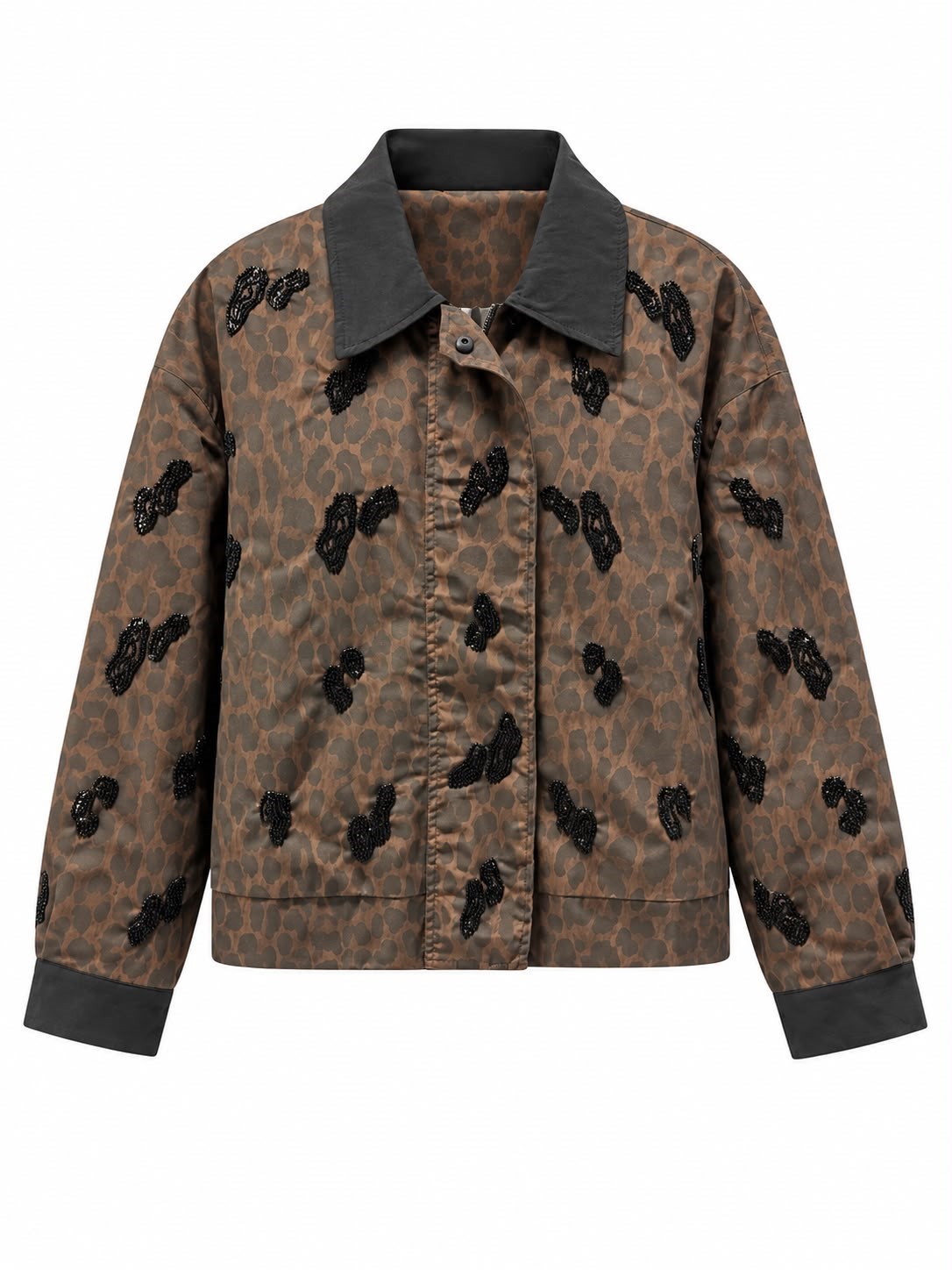 Preta Taş Detaylı Leopar Ceket