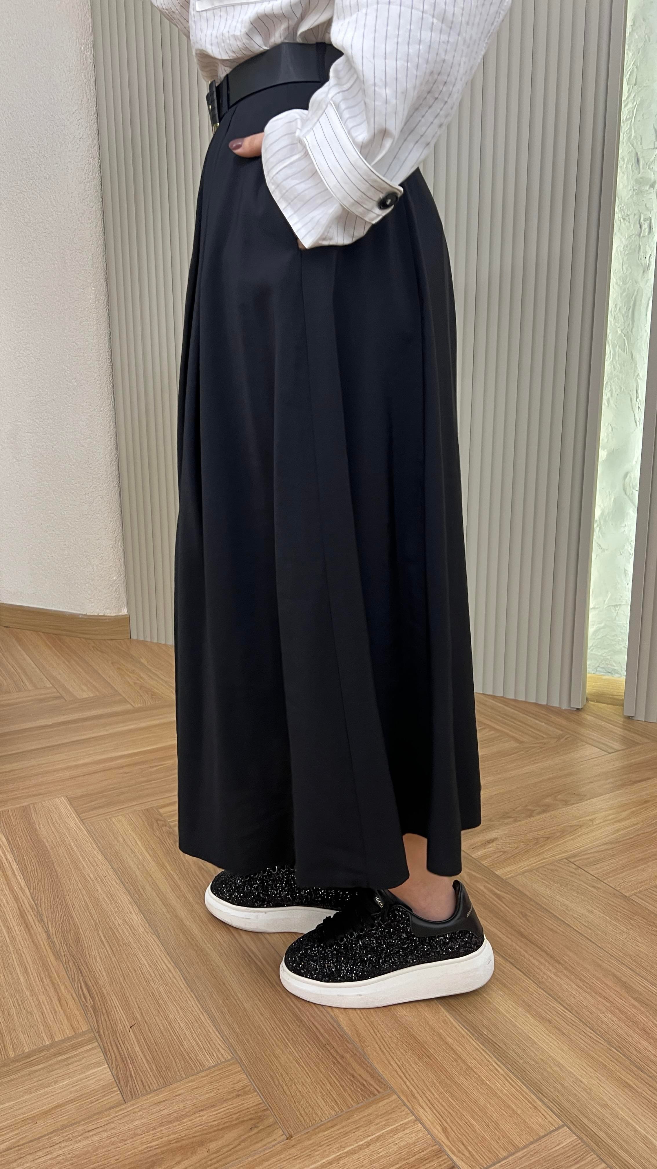 Enza Kemerli Siyah Tensel Etek