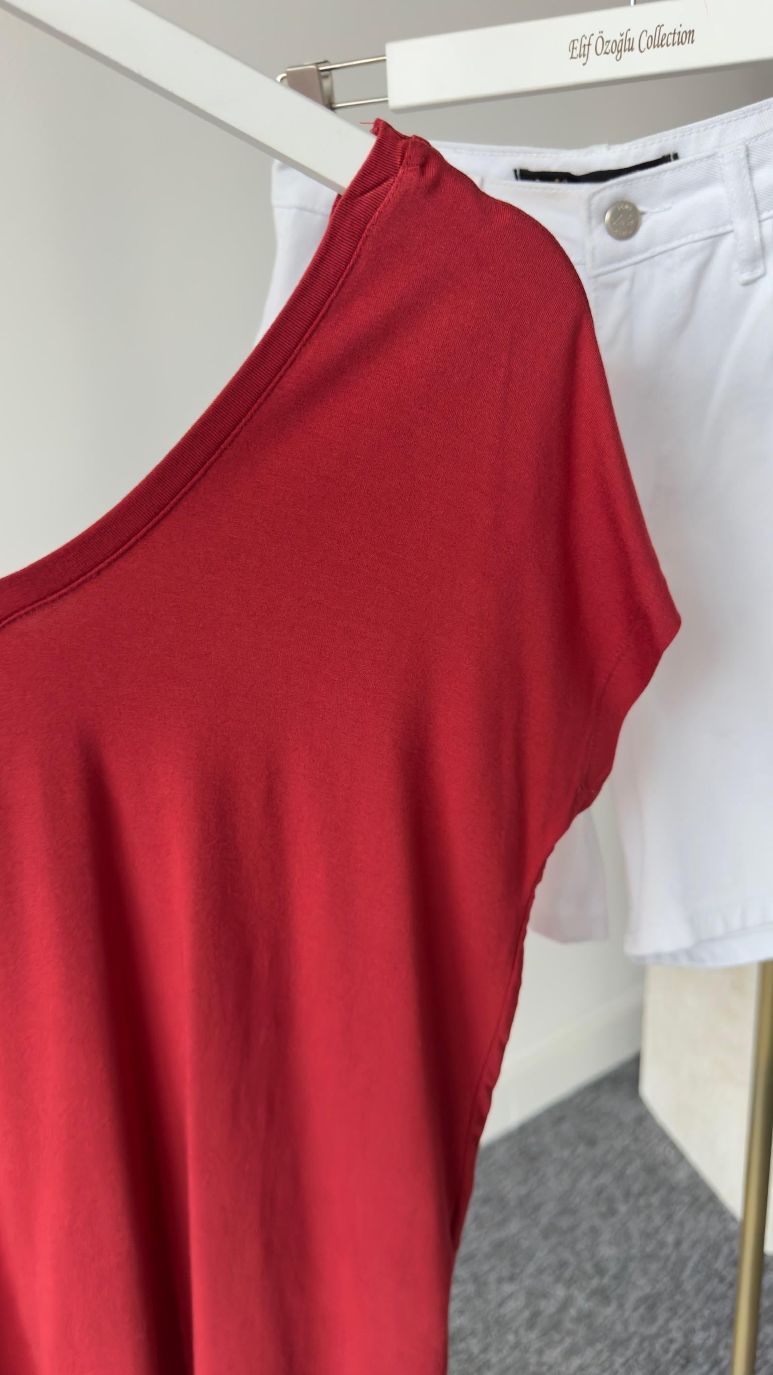 Ön Arka V Yaka Bordo Tshirt