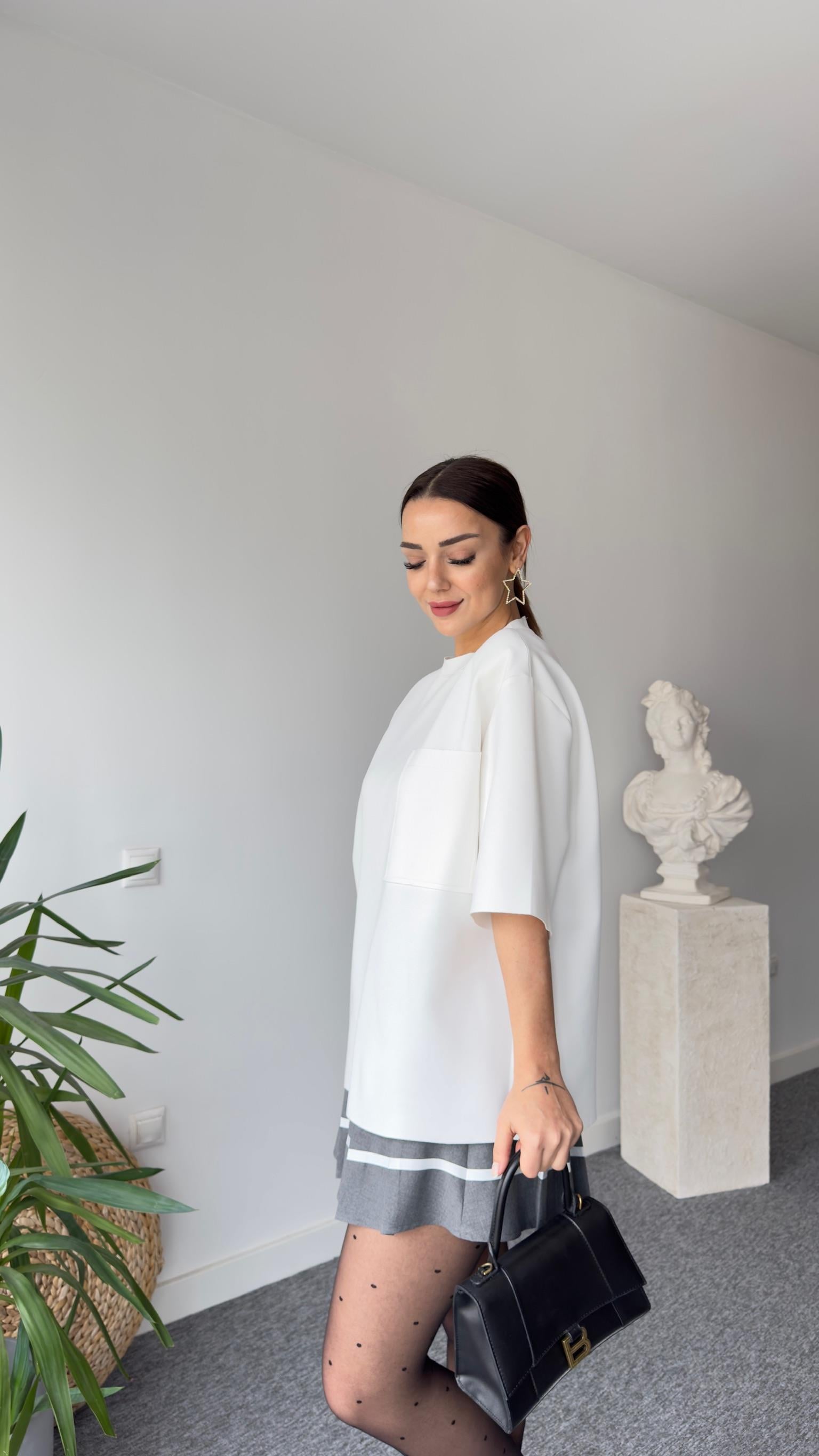Sırt Fermuarlı Zra Model Vatkalı Beyaz Bluz