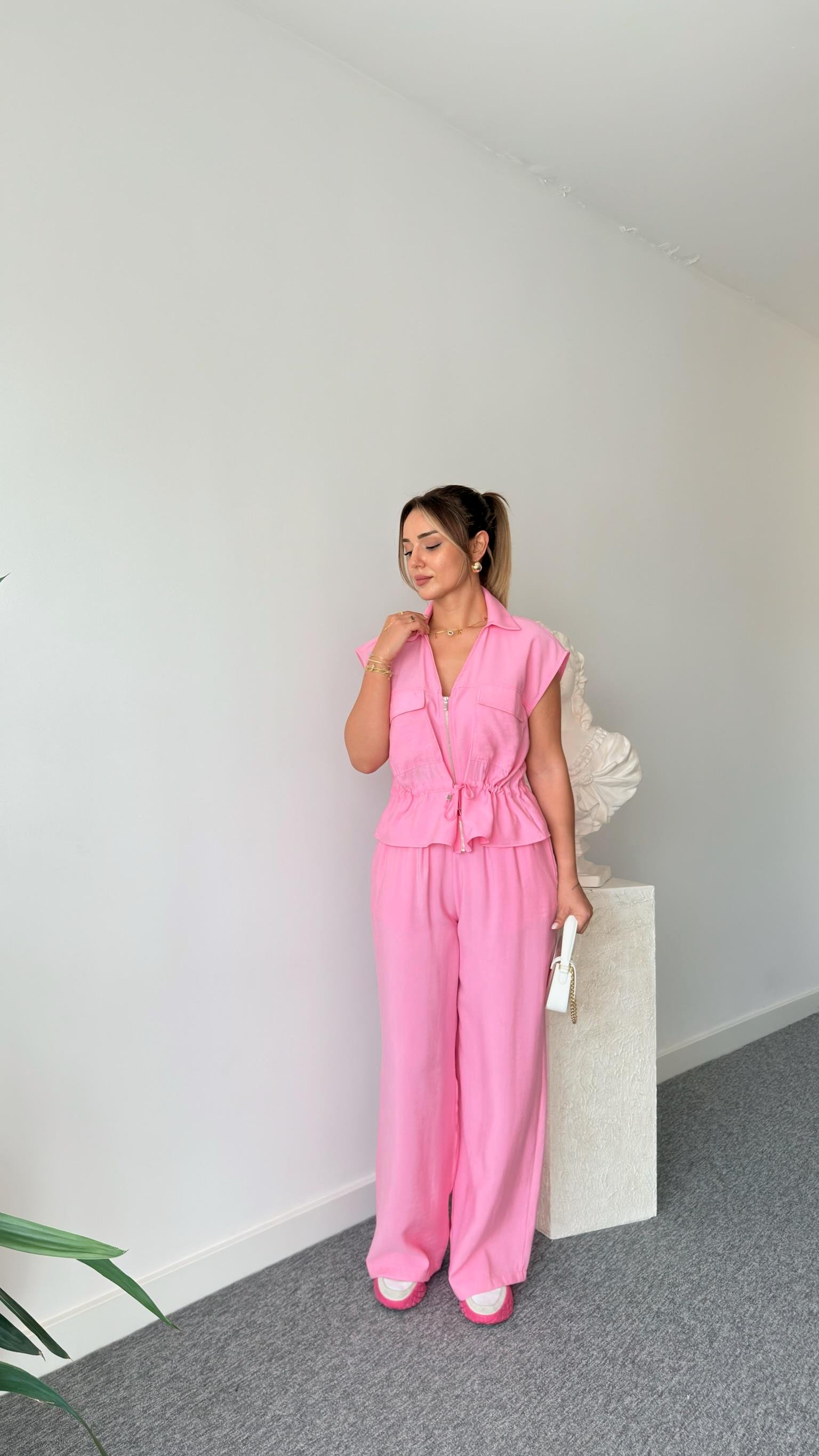 Pembe Porle Bel Büzgülü Tensel Takım