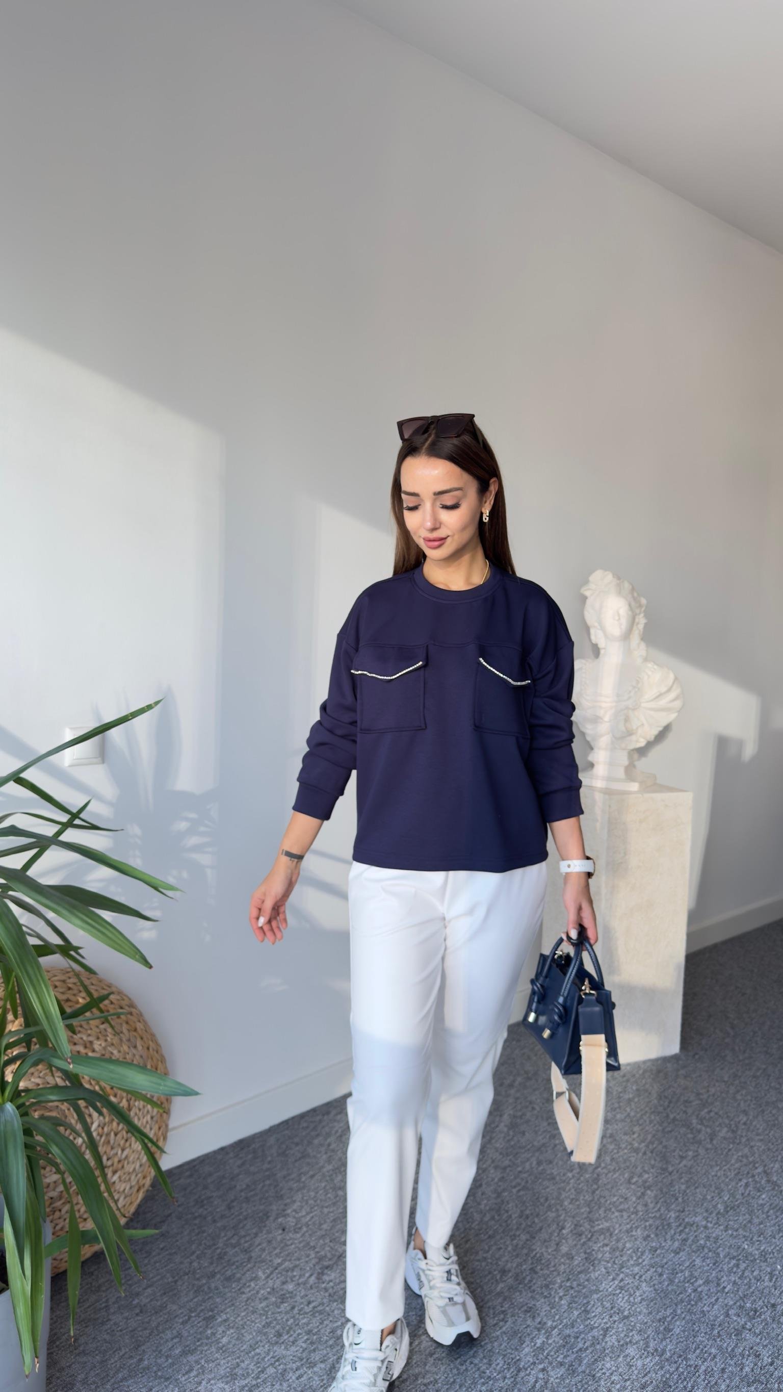 Orj Model Cepleri Taş Şeritli Modal Laci Sweat