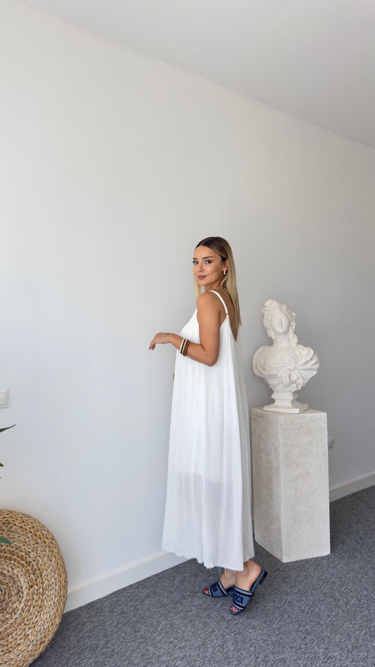 Pamuklu Astarlı Beyaz  Maxi Elbise Beyaz