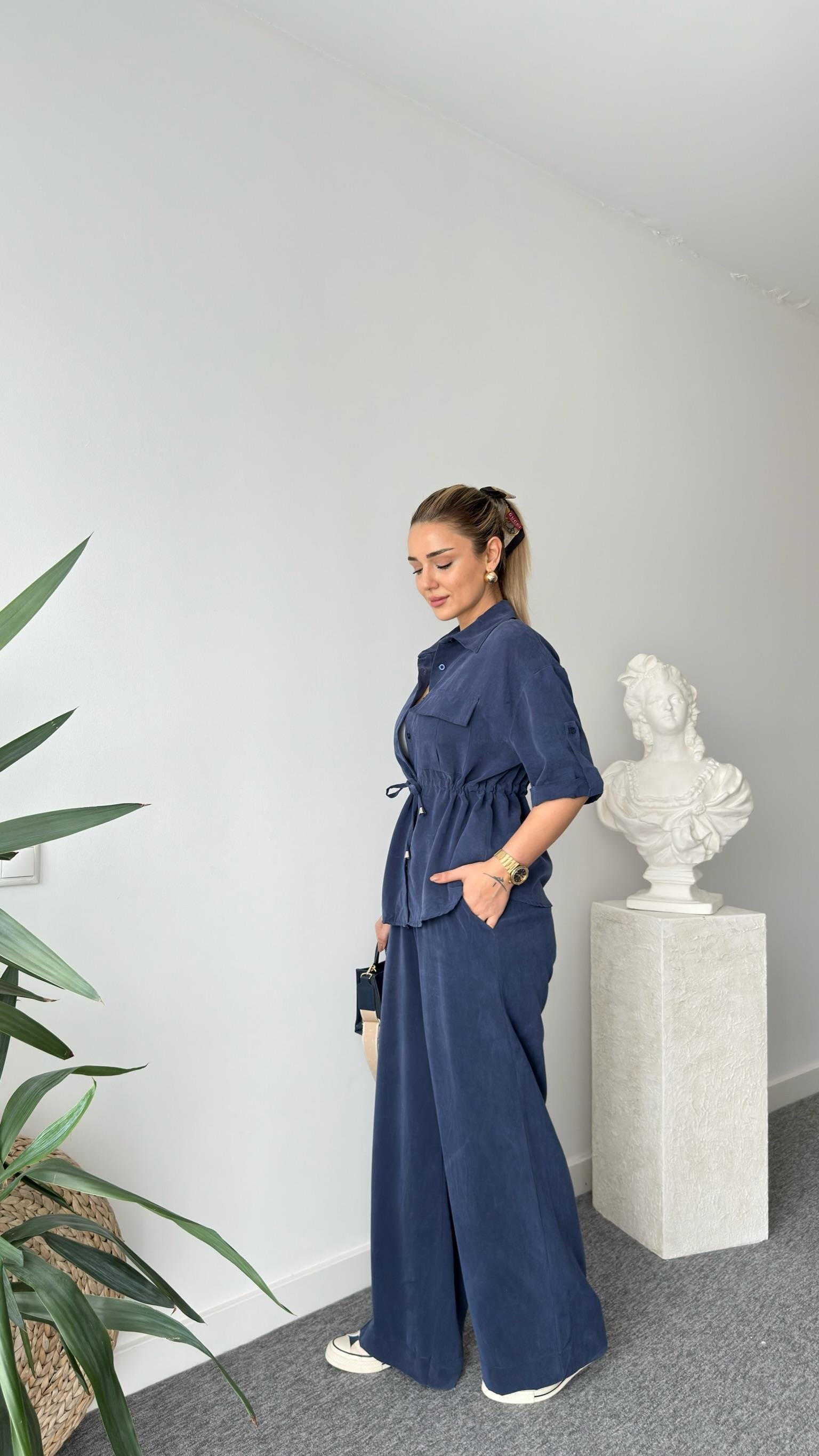 Lacivert Neva Bel Büzgülü Tensel Takım