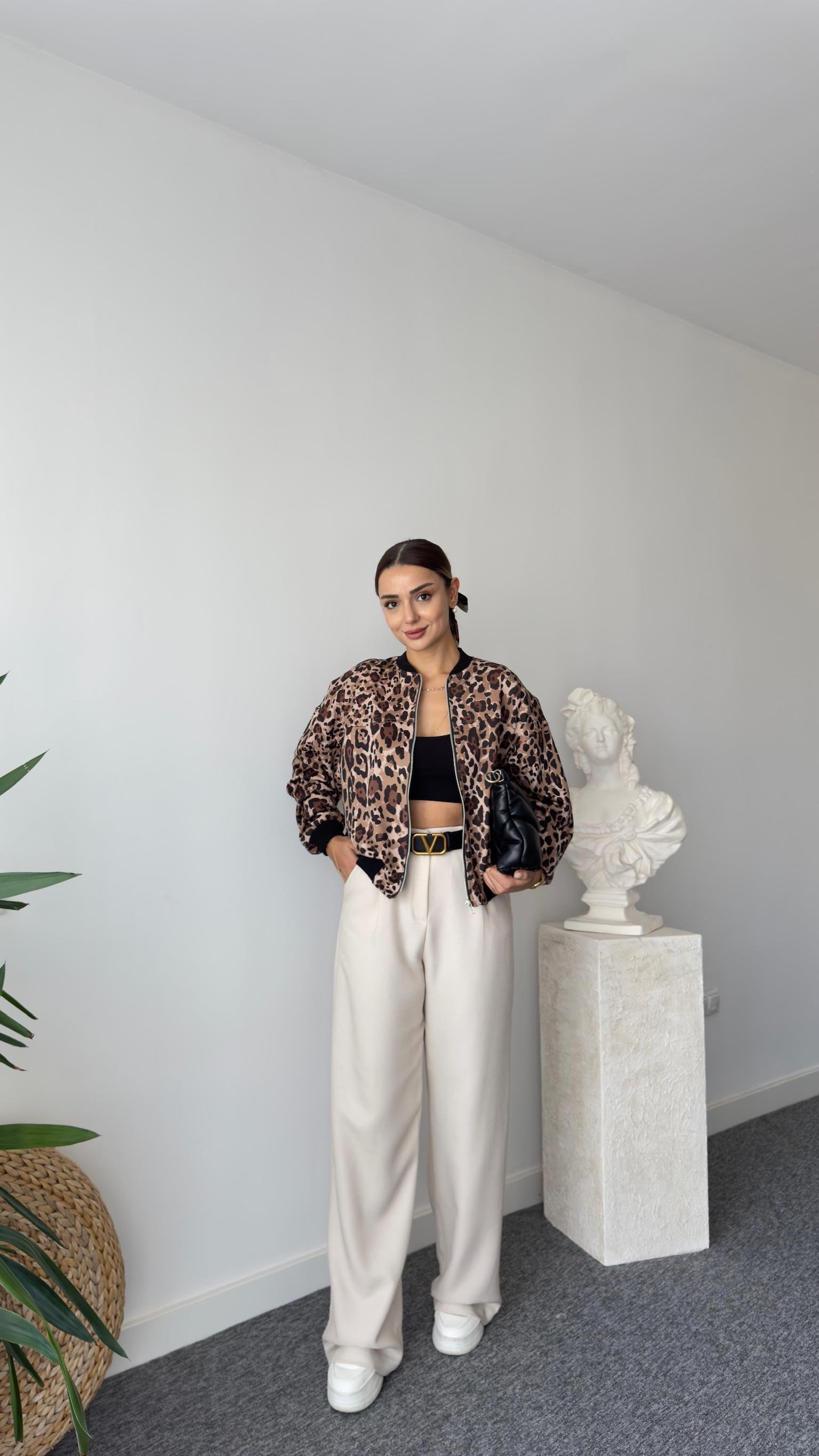 Ginny Astarlı Leopar Desen Bomber Ceket