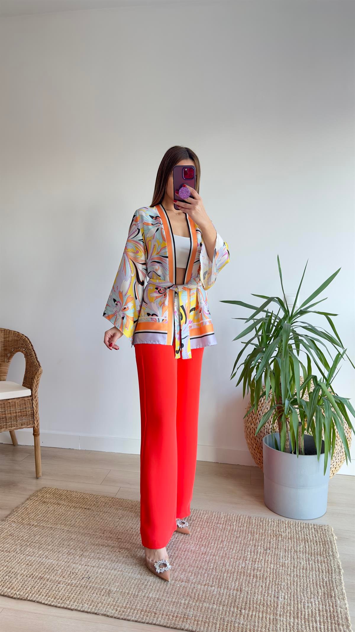 Muyika Renkli Saten Kimono Ceket