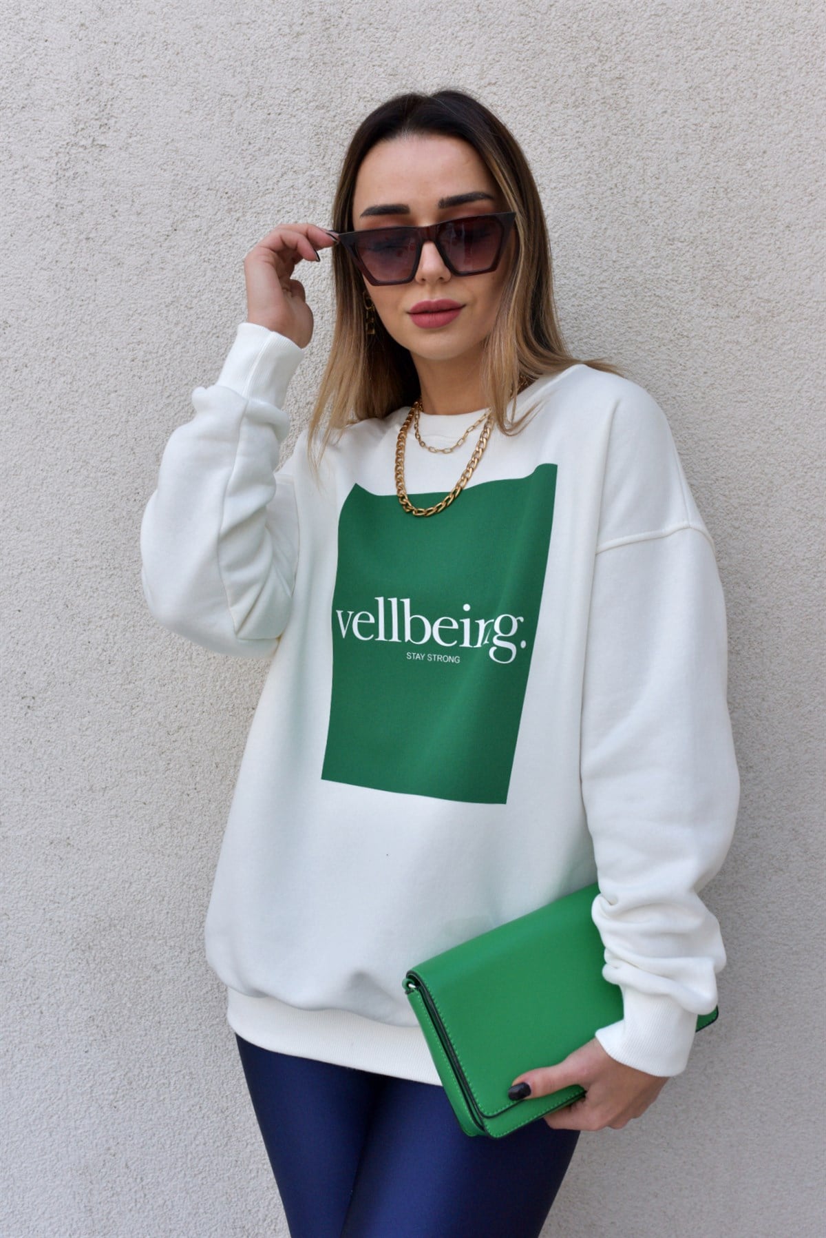 Yeşil Baskılı Şardonlu Sweat