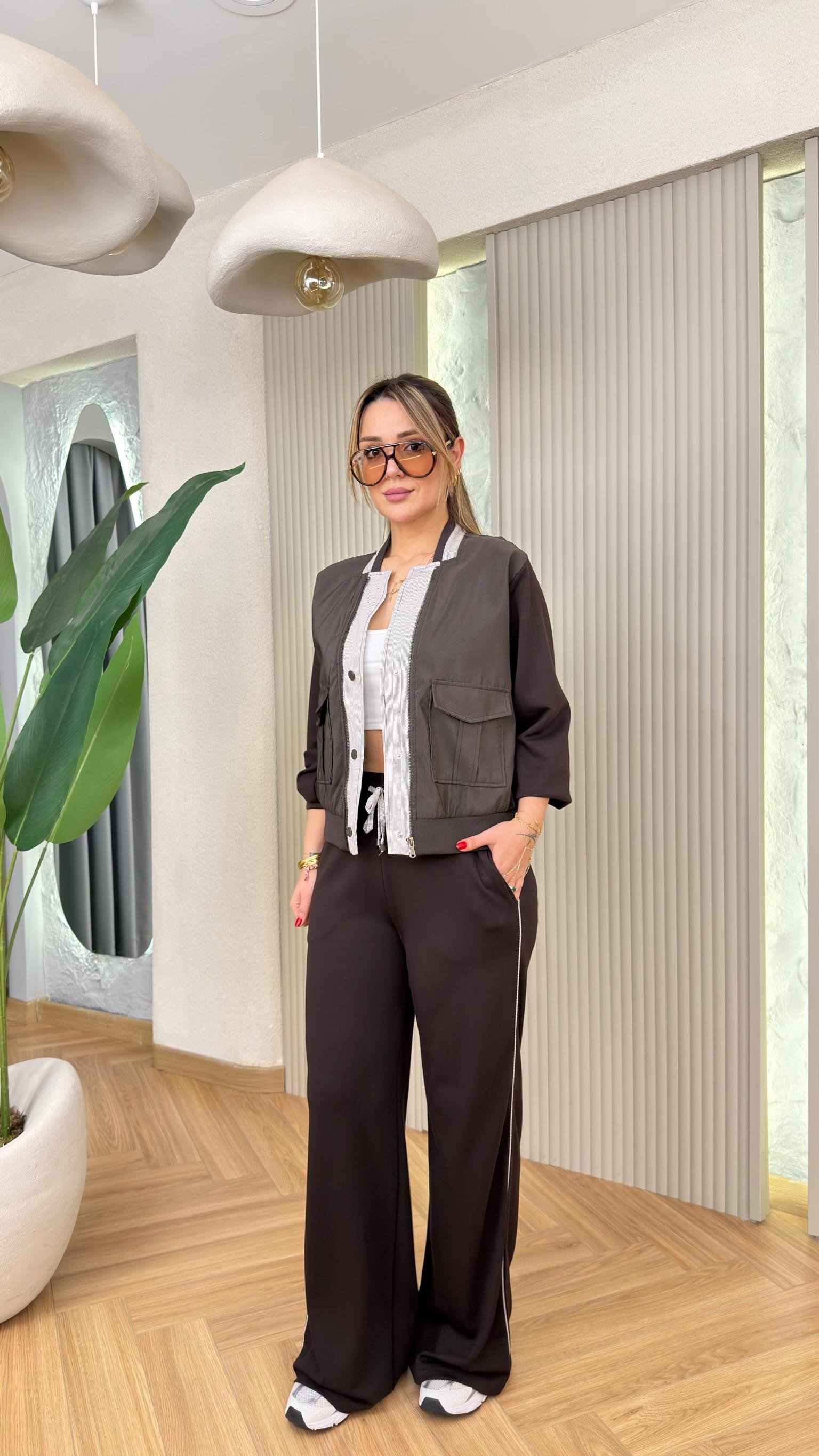 Kahve Nataly Astarlı Ceket Pantolon Modal Takım