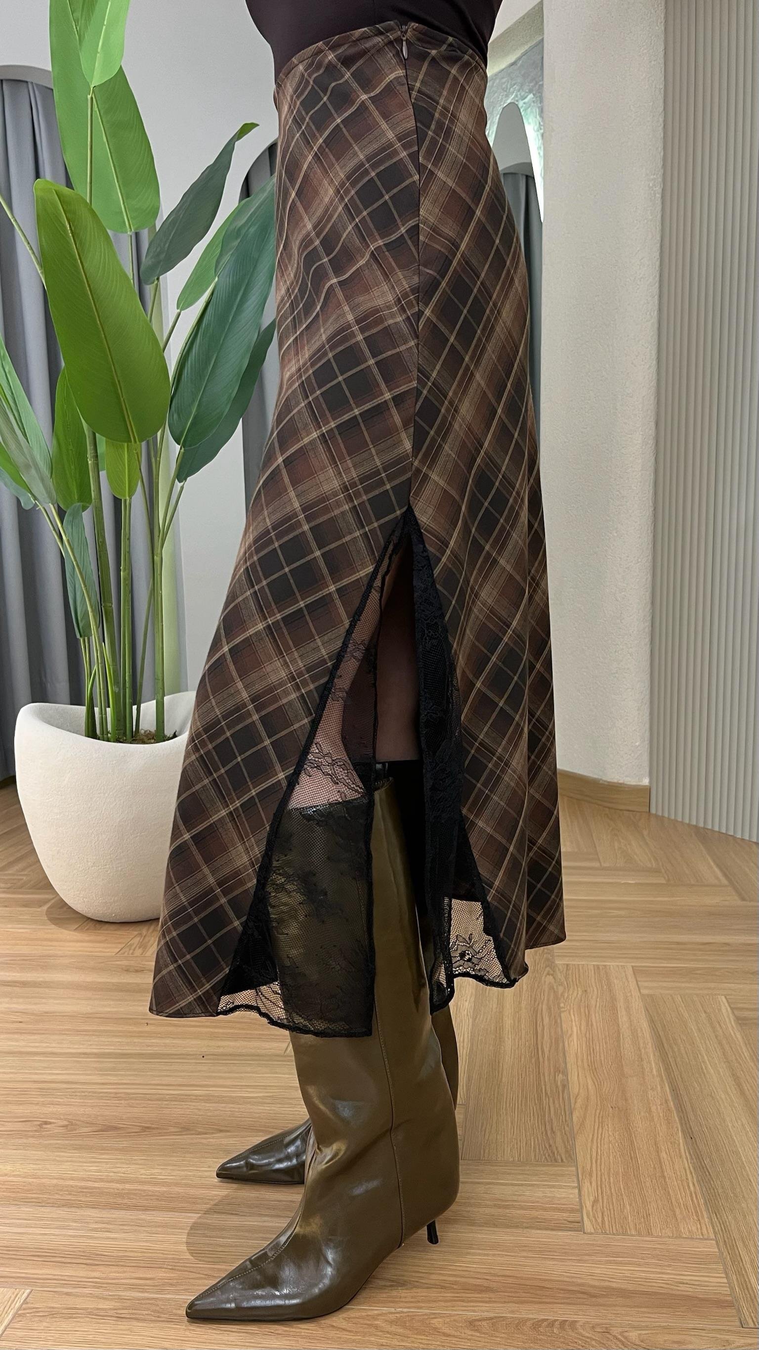 Rother Dantel Detaylı Ekose Etek