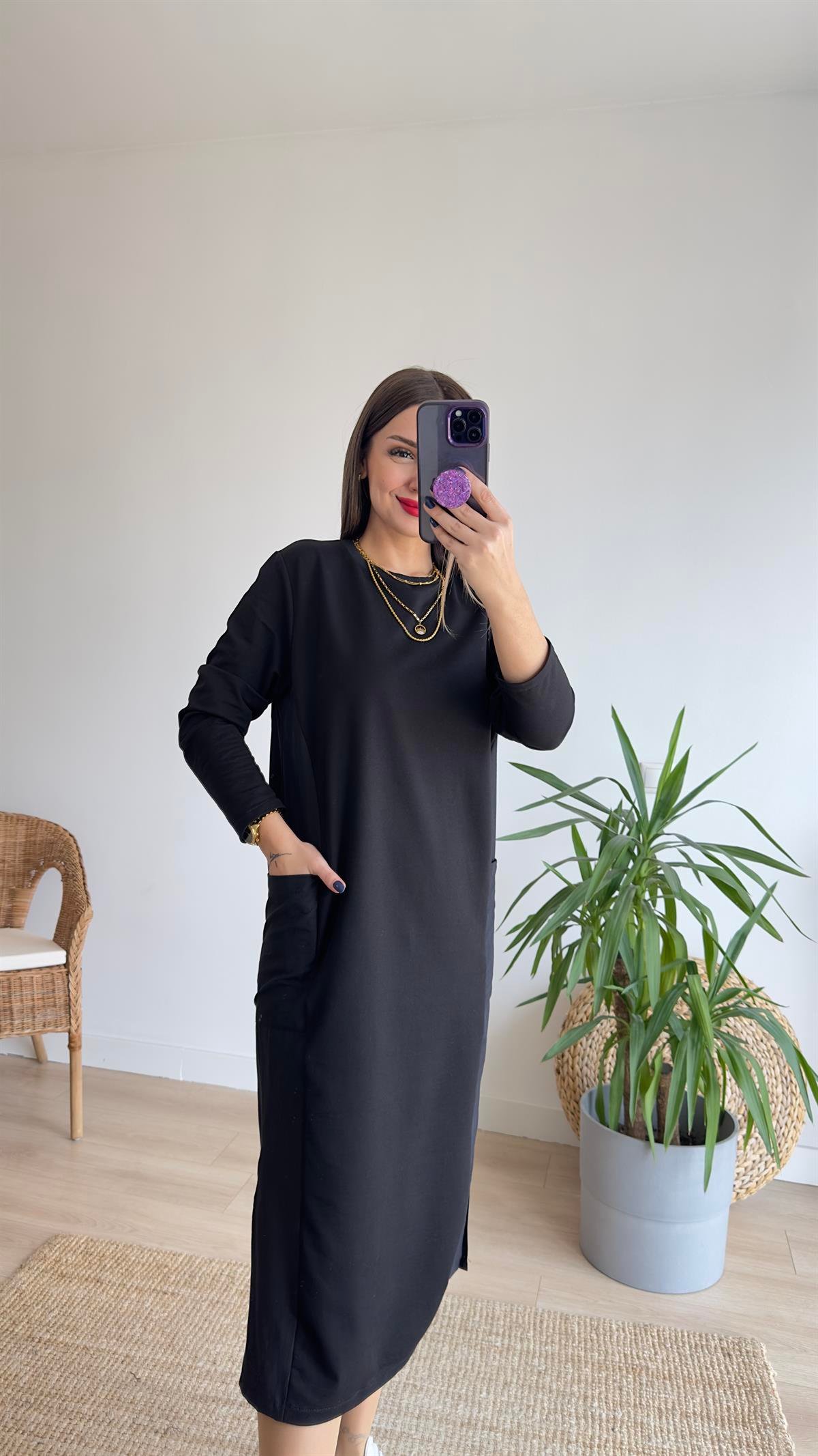 Yanları Poplin İki İplik Basic Elbise 