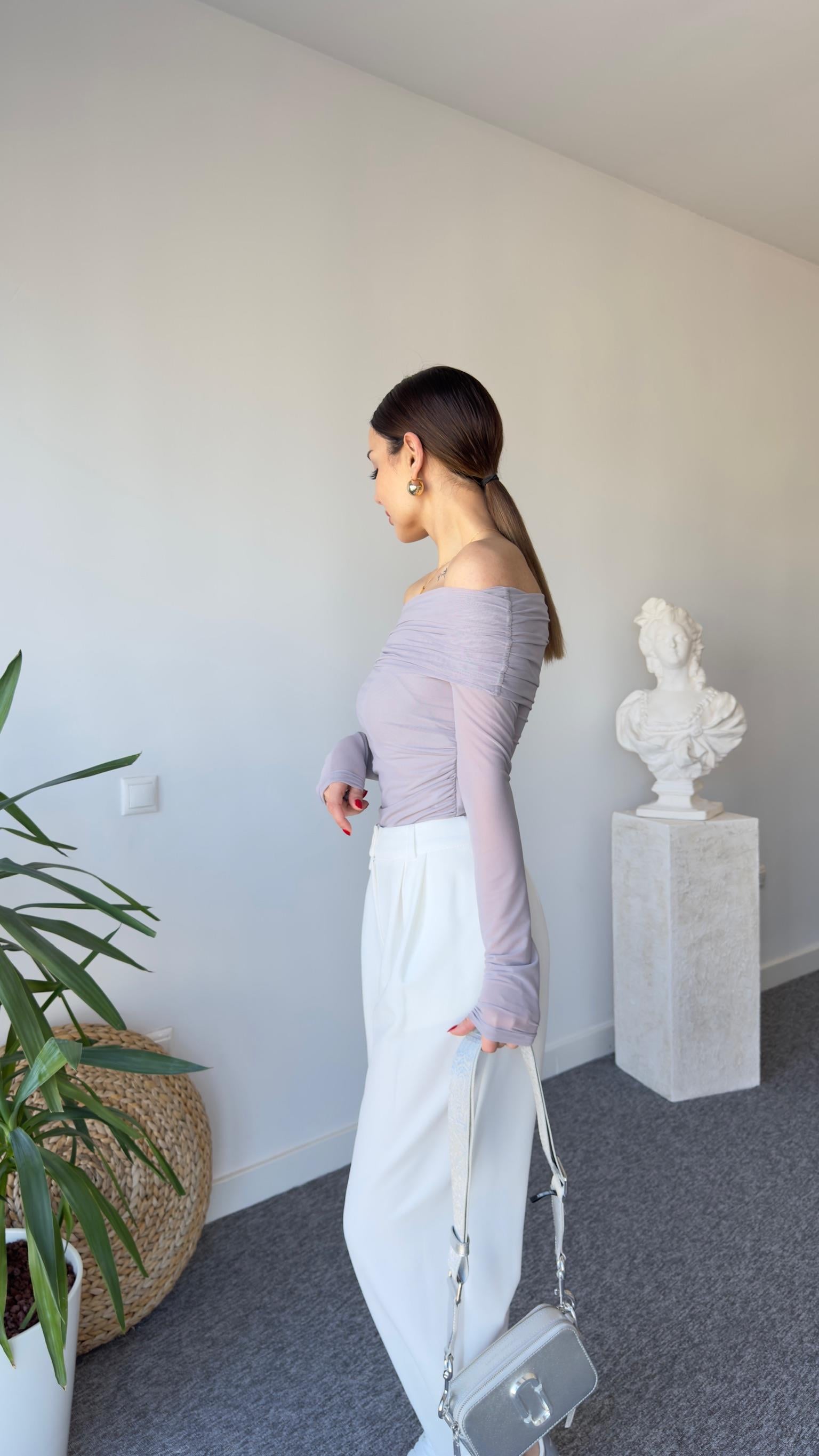 Madonna Yaka Büzgülü Gri Bluz