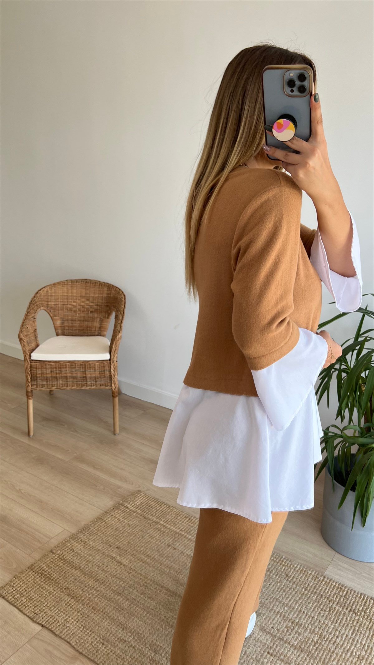 Camel Gömlek Detaylı Bluz Pantolon Takım