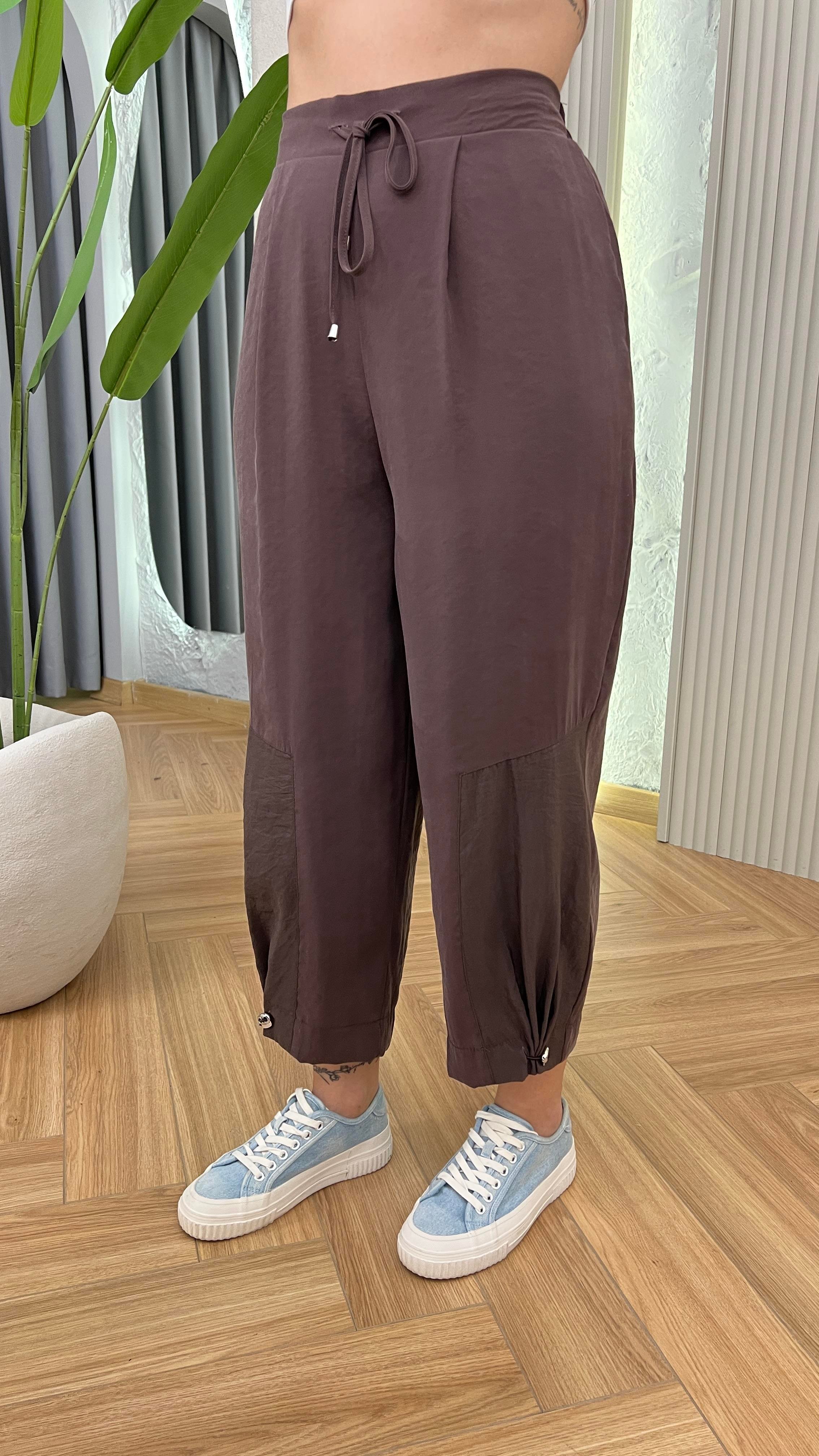 Kahve Resal Paraşüt Detaylı Arkası Lastikli Tensel Pantolon