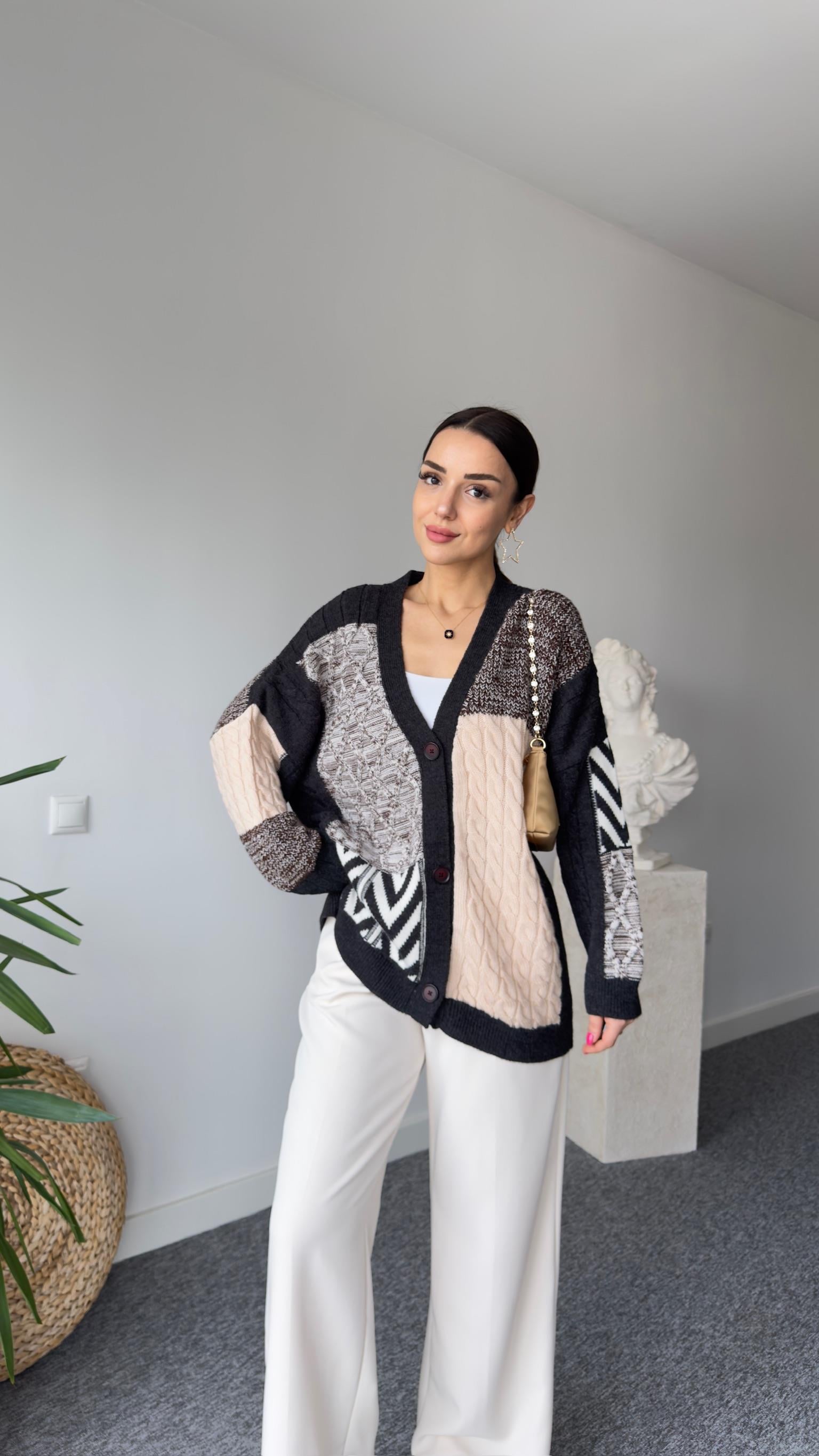 Patchwork Renk Geçişli Triko Hırka