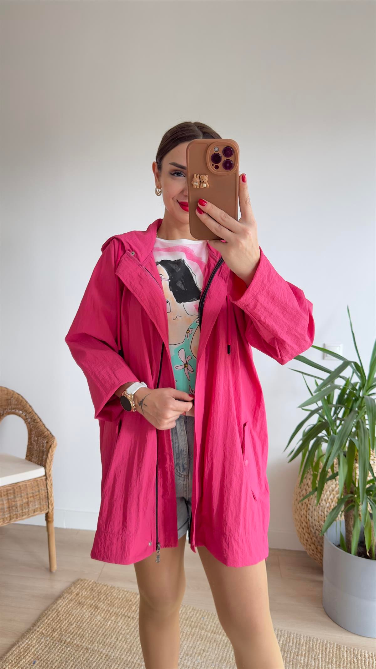 Madis Oversize Pembe Yağmurluk 
