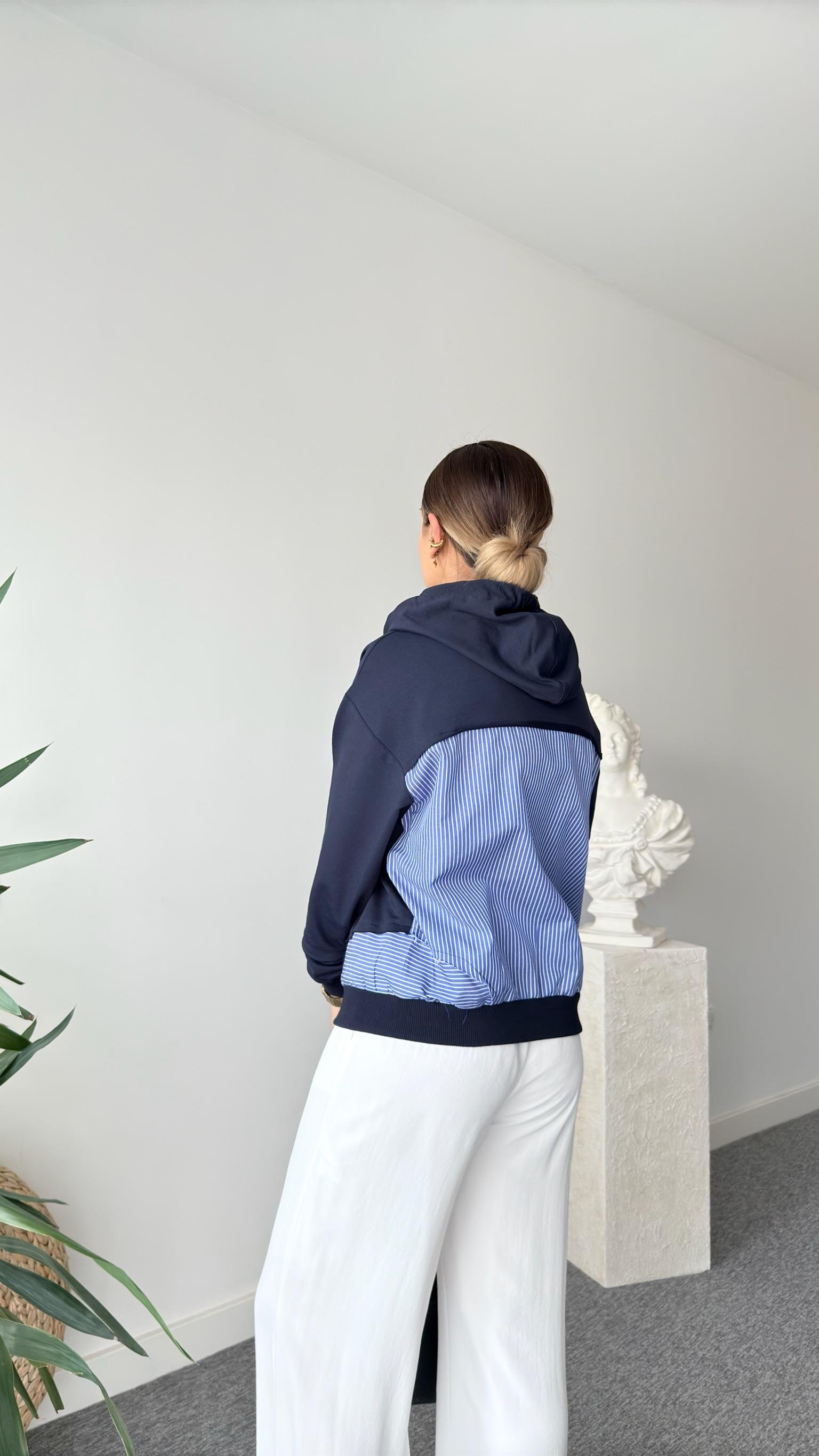 Lacivert Reste Poplin Garnili Sweatshirt