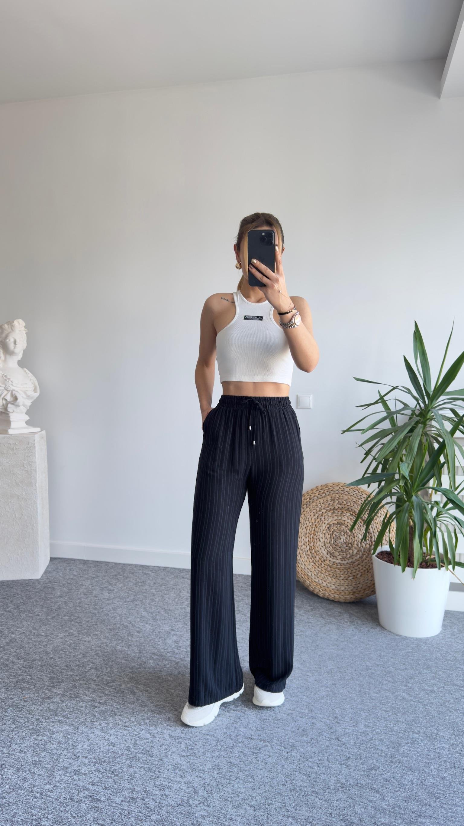 Voila İnce Çizgili Soft Doku Pantolon