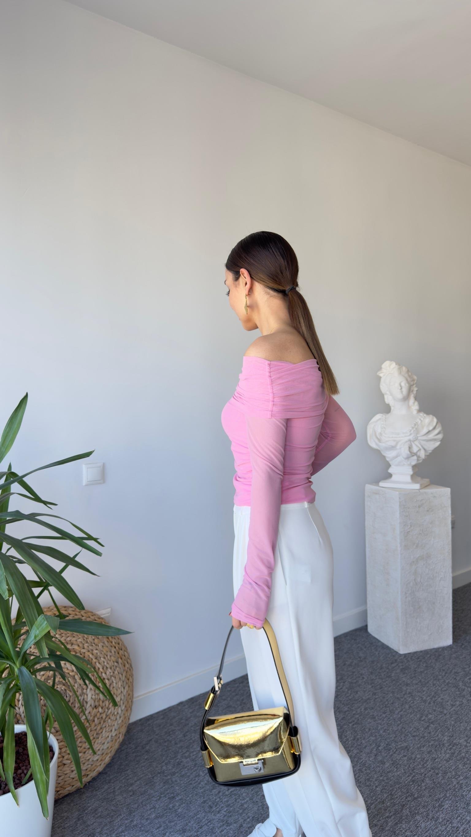 Madonna Yaka Büzgülü Pembe Bluz