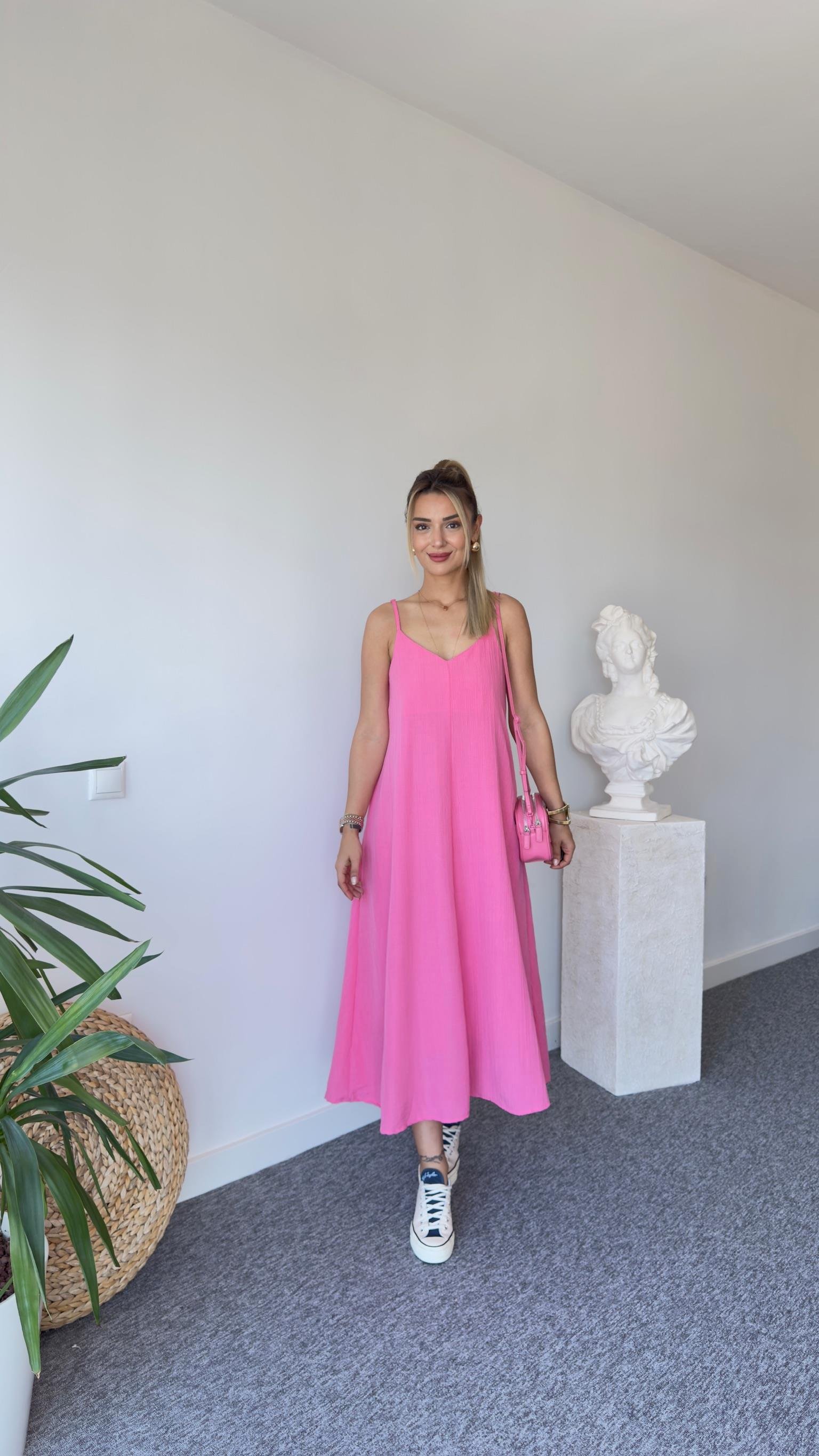 Pera Askılı Pembe Elbise