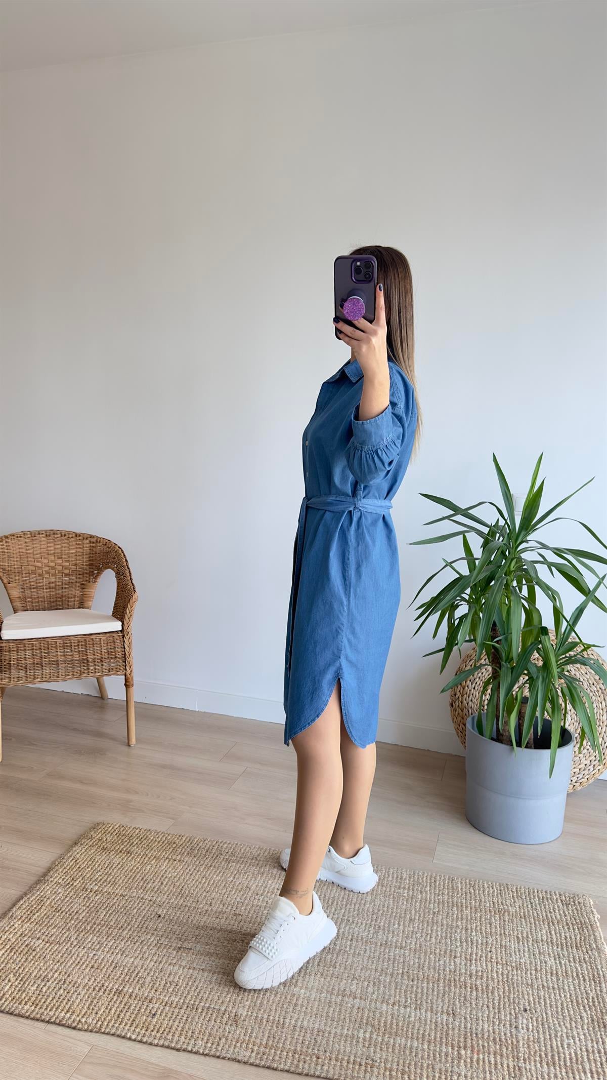 Kuşaklı Tensel Jean Elbise 