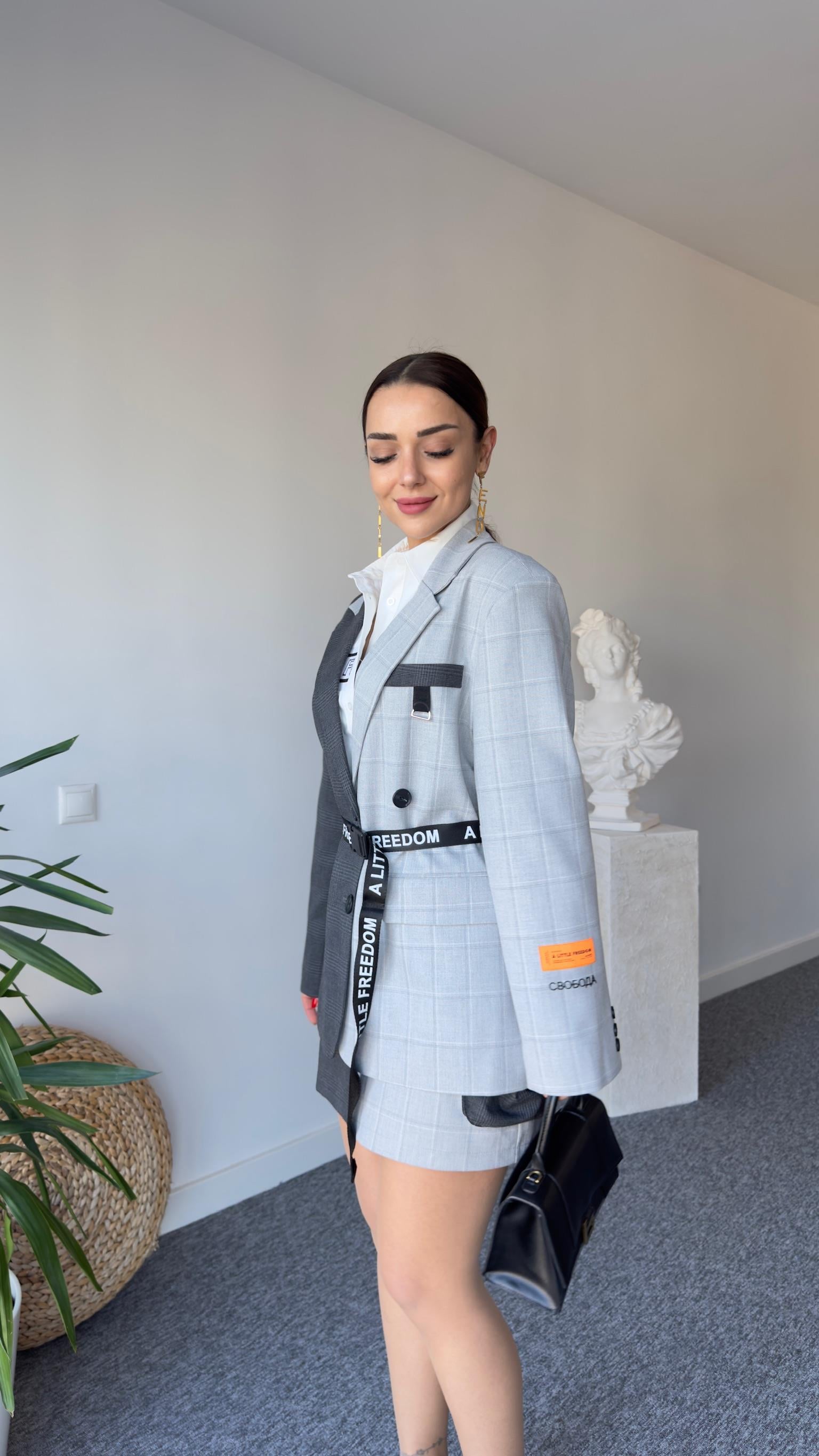 Premıum Kemerli Tasarım Ekose Blazer
