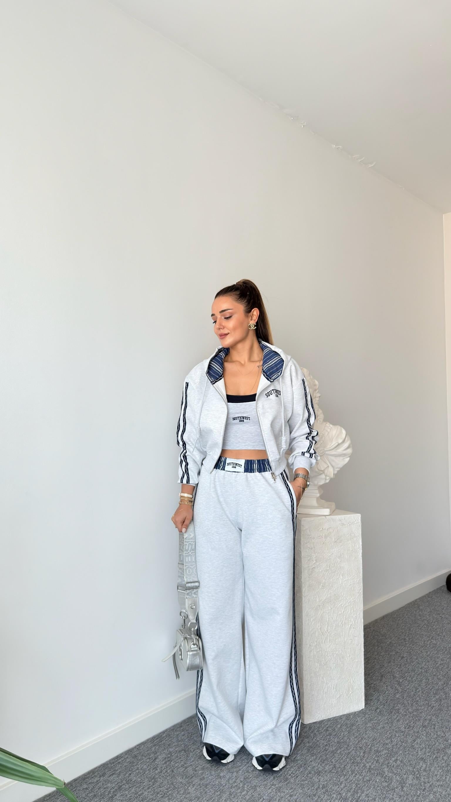 Bena Nakış Yazılı Gri Sweatshirt