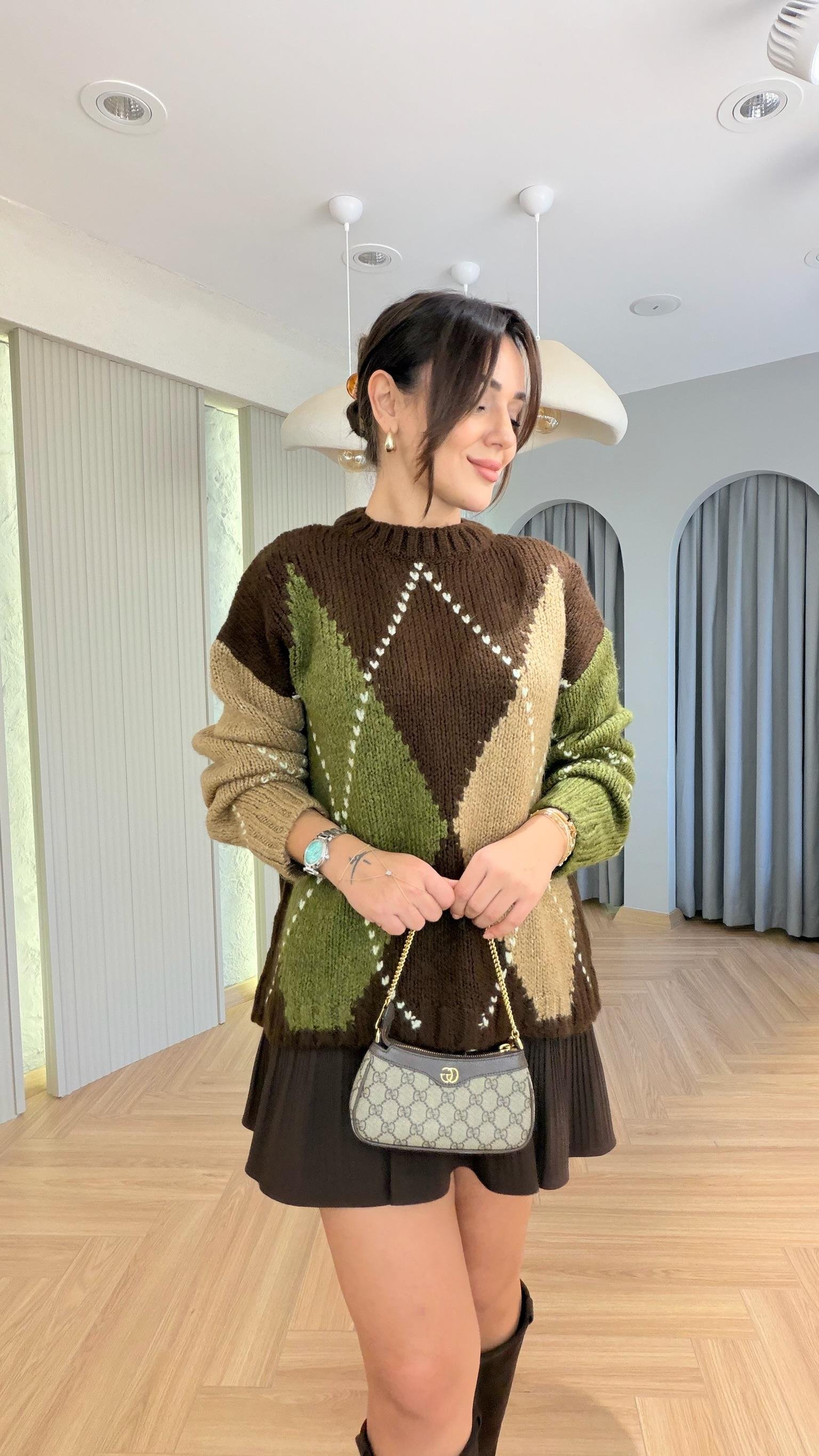 Kahve Marno Zra Model Baklava Desen Kazak