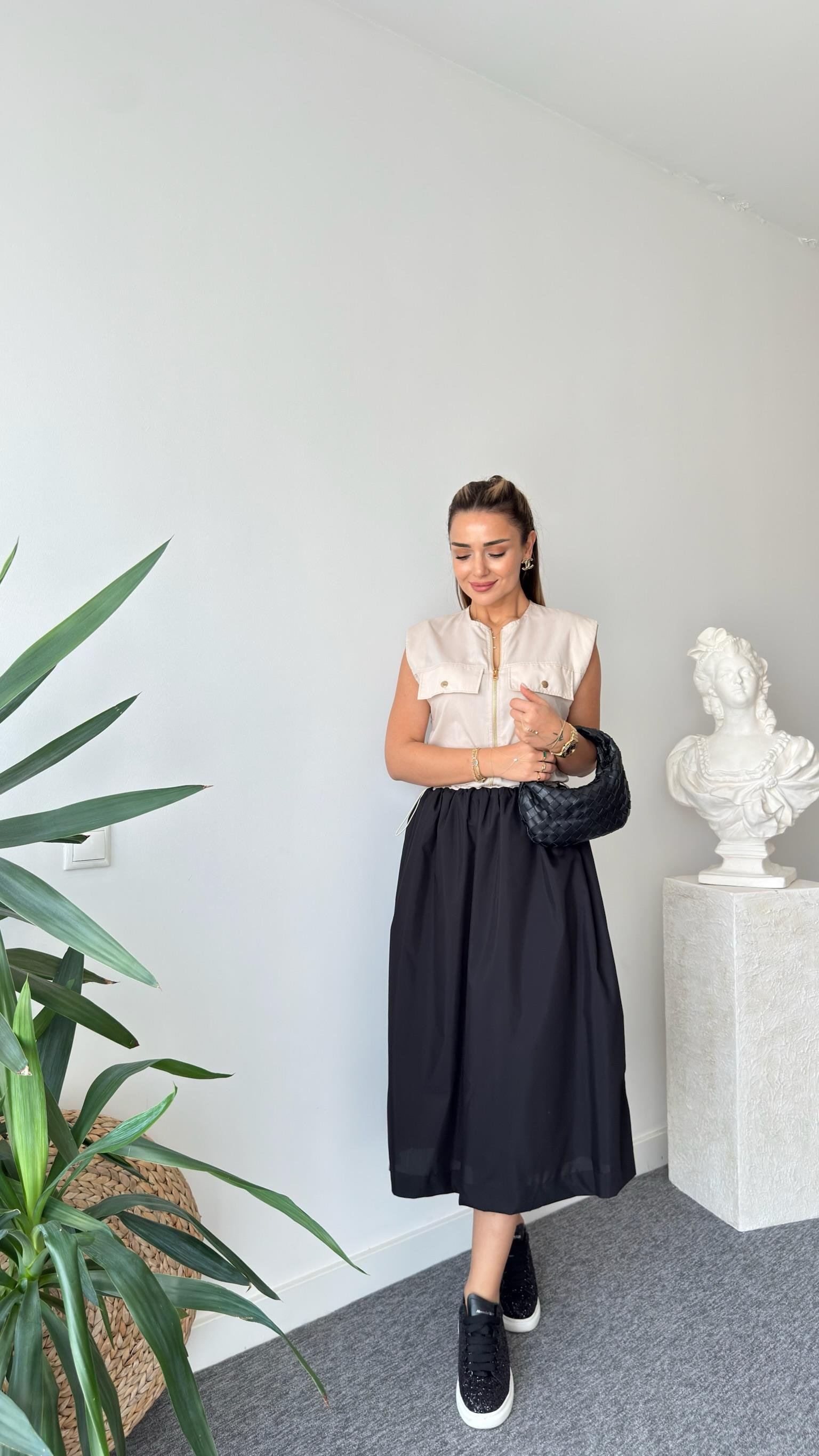 Siyah Niasse Bel Büzgülü Zra Model Elbise 