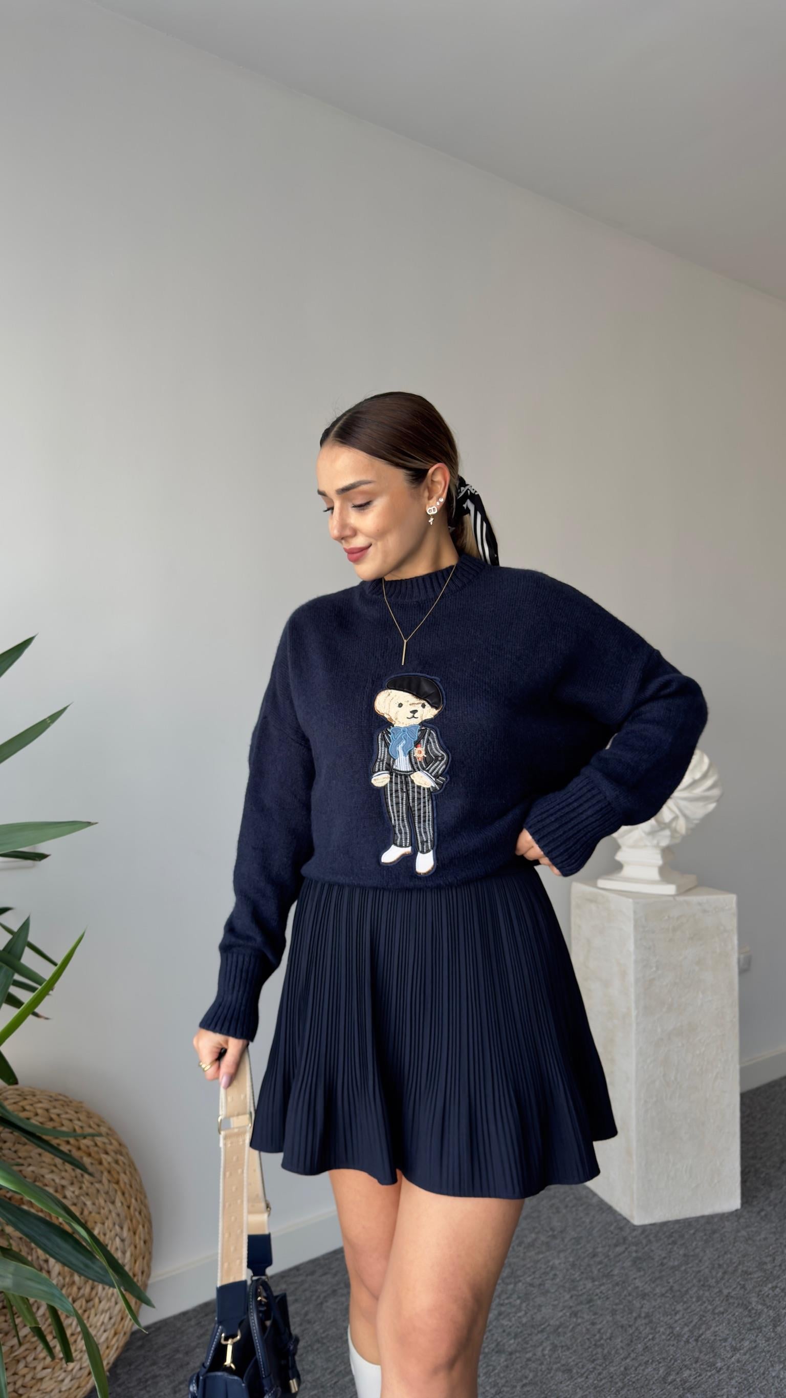 Motta Lacivert Piliseli Şort Etek