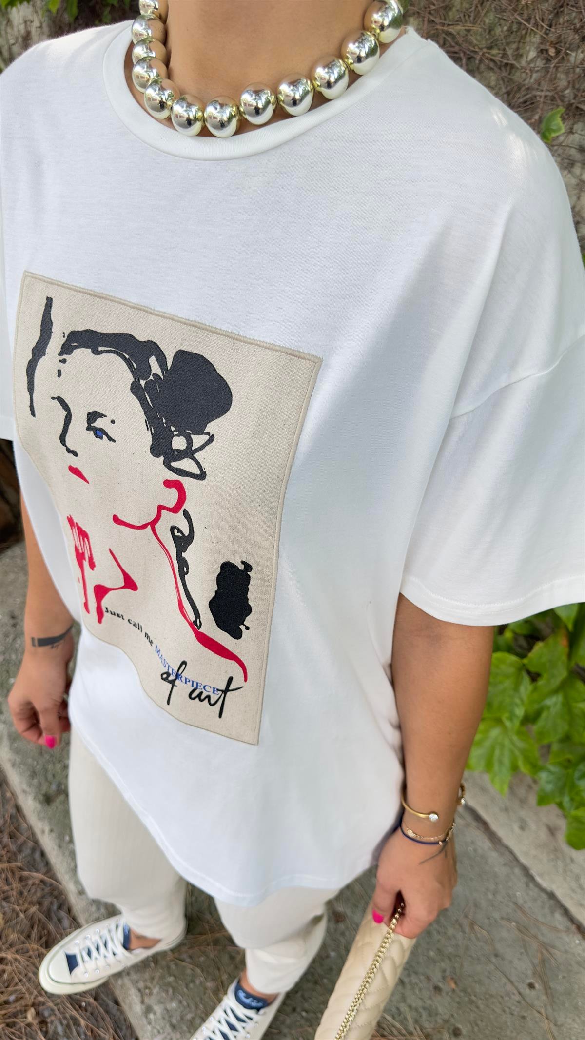 Keten Detay Kız Baskı Tshirt
