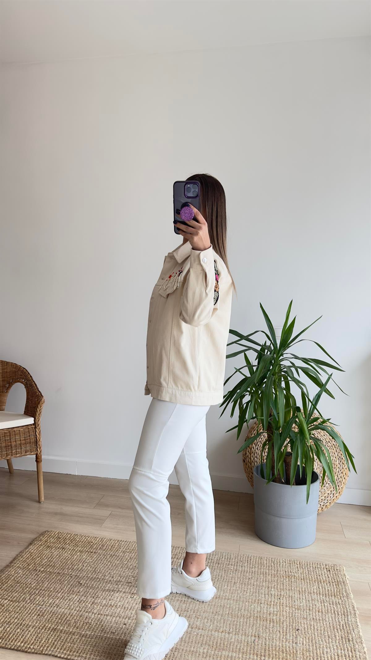 Nakış Aplike Detaylı Gabardin Ceket